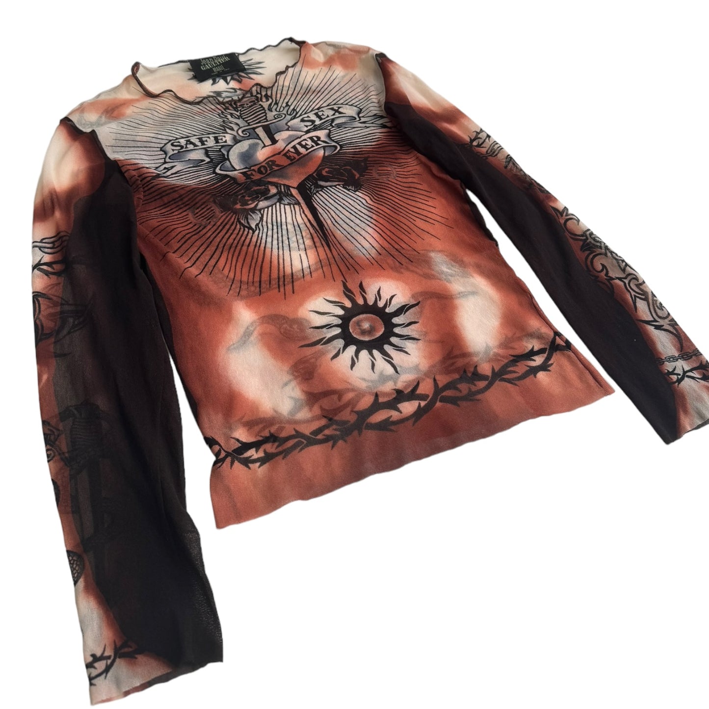 JEAN-PAUL GAULTIER SS1996 BROWN « SAFE SEX FOREVER » MESH TOP