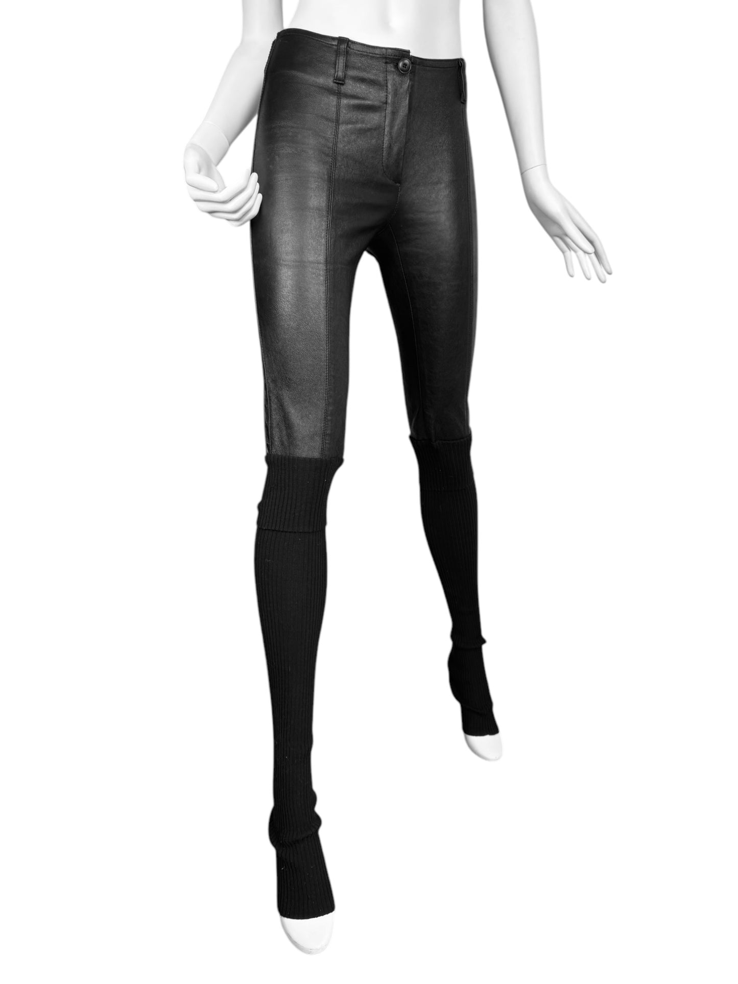PLEIN SUD 2018 BLACK LEATHER & KNITTED SKINNY PANTS