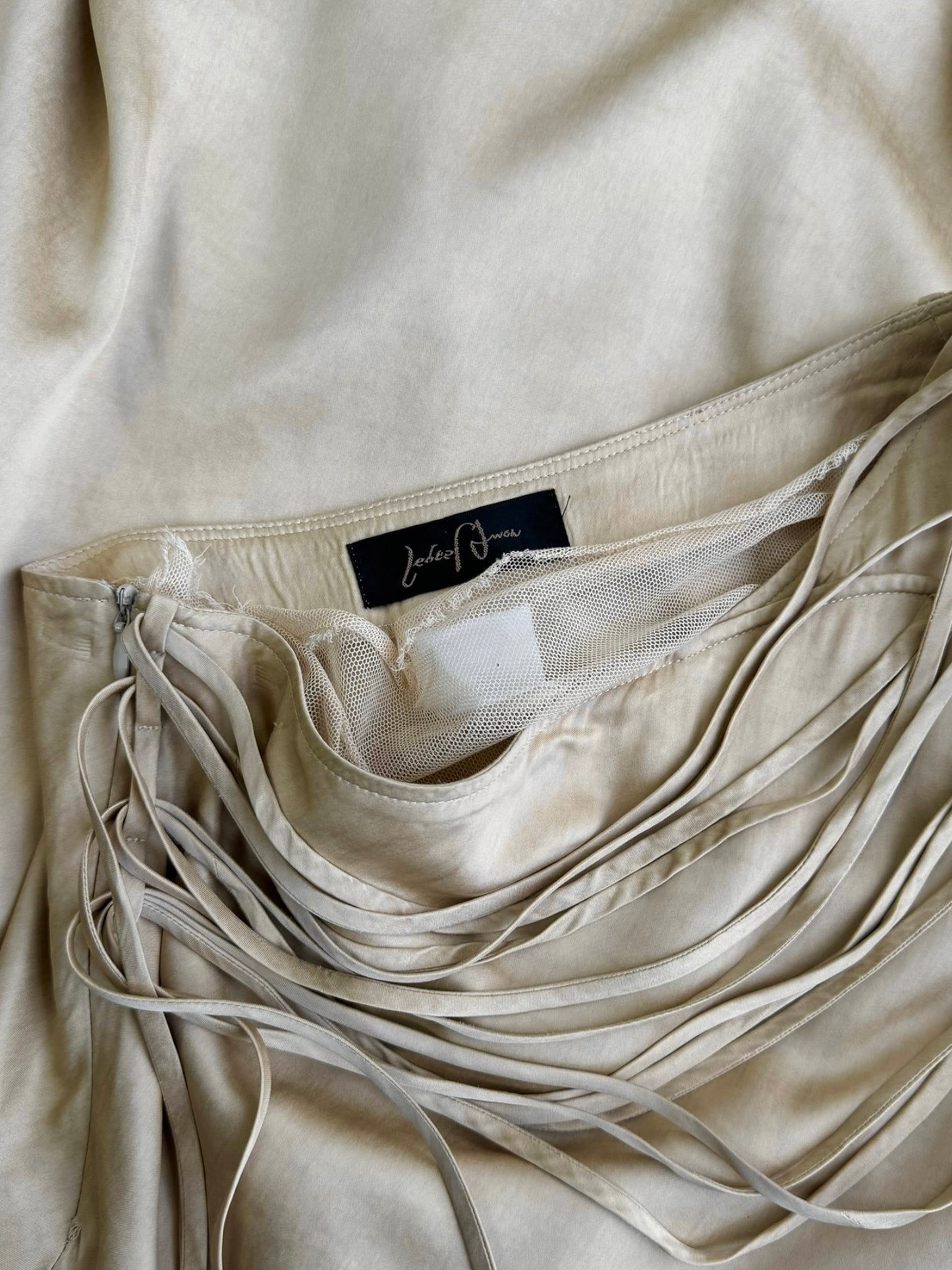 FAYÇAL AMOR 2000s BEIGE SATIN TULLE LACED MAXI SKIRT