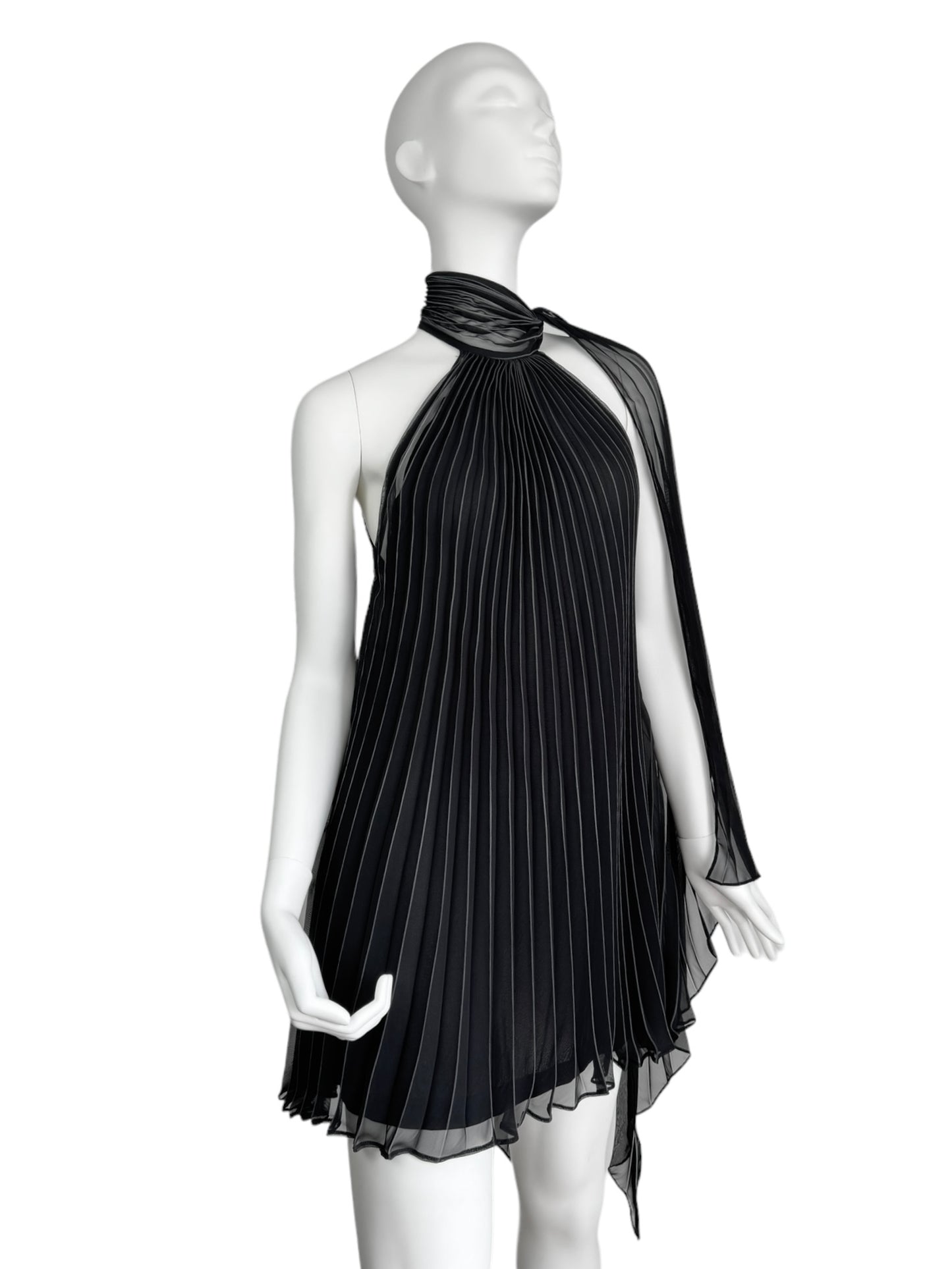 PLEIN SUD 2000s BLACK PLEATED MINI DRESS