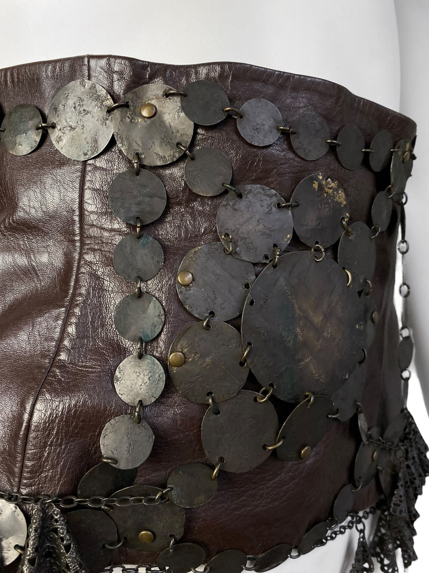 ANTONIO MARRAS FW2002 BROWN LEATHER & METAL EMBELLISHED ARTISANAL CORSET