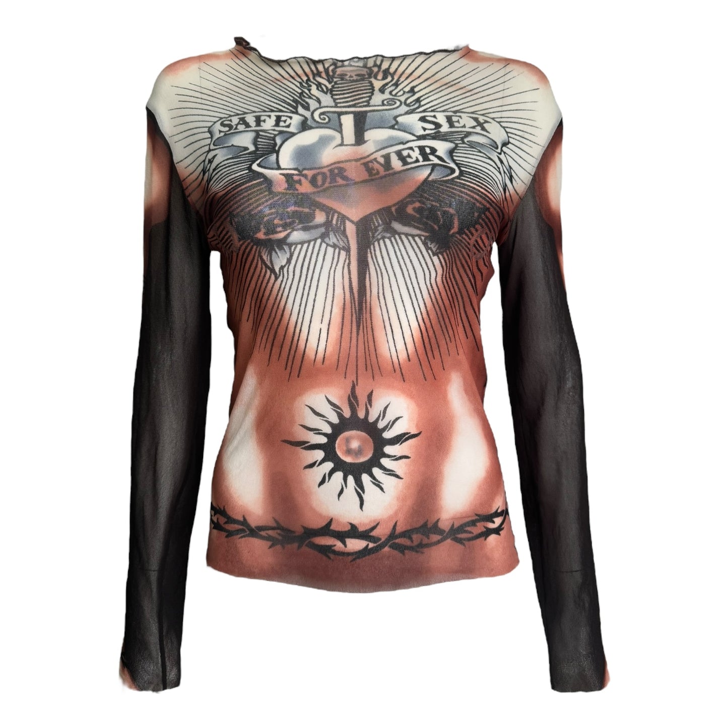 JEAN-PAUL GAULTIER SS1996 BROWN « SAFE SEX FOREVER » MESH TOP