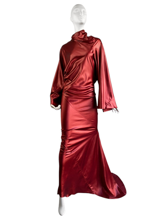 RICK OWENS FW2020 RED SATIN DRAPED GOWN