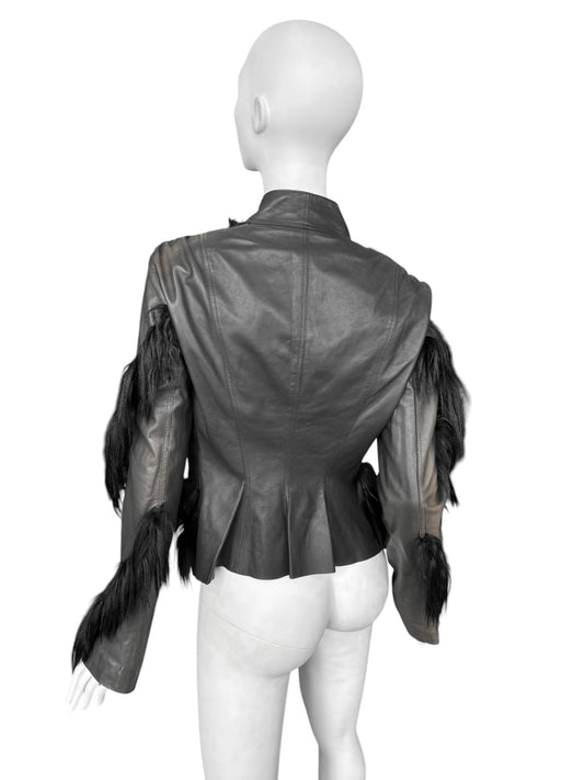 REVILLON FW2003 BY RICK OWENS BLACK LEATHER & MONKEY FUR JACKET