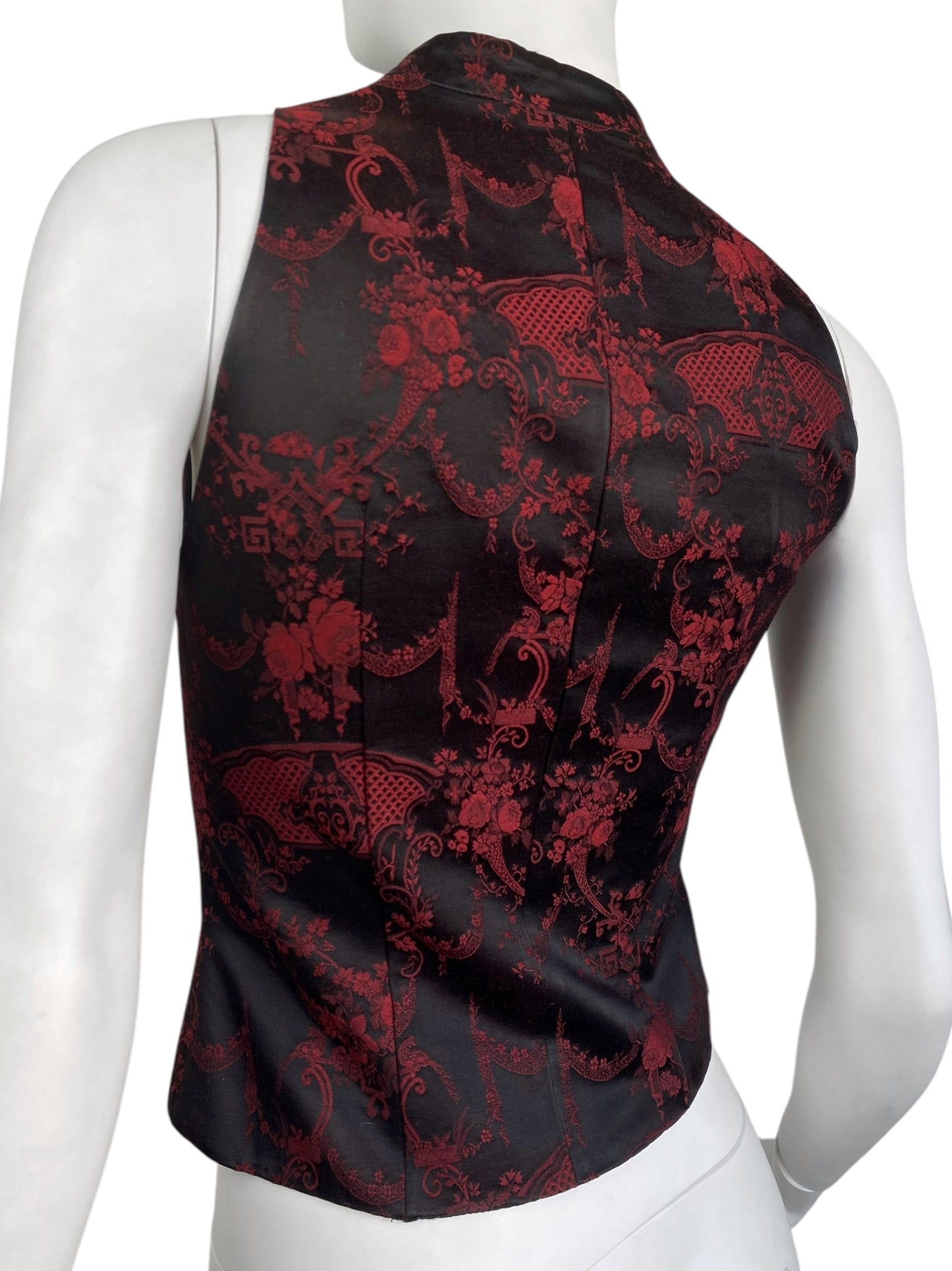 ALEXANDER MCQUEEN FW1998 «JOAN» BLACK & RED JACQUARD FLORAL WAISTCOAT