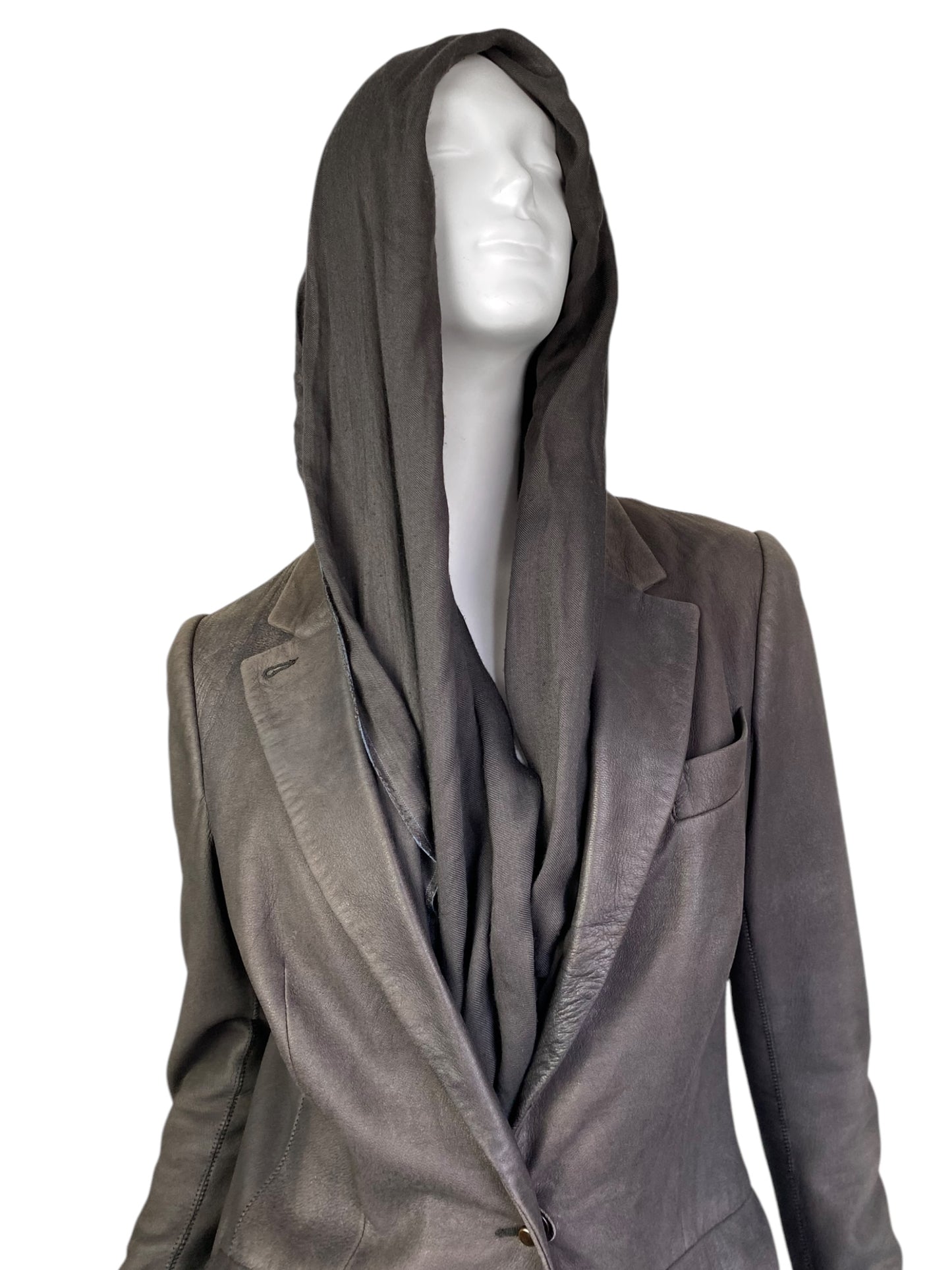ISAAC SELLAM 2010s BROWN LEATHER SCARF COAT