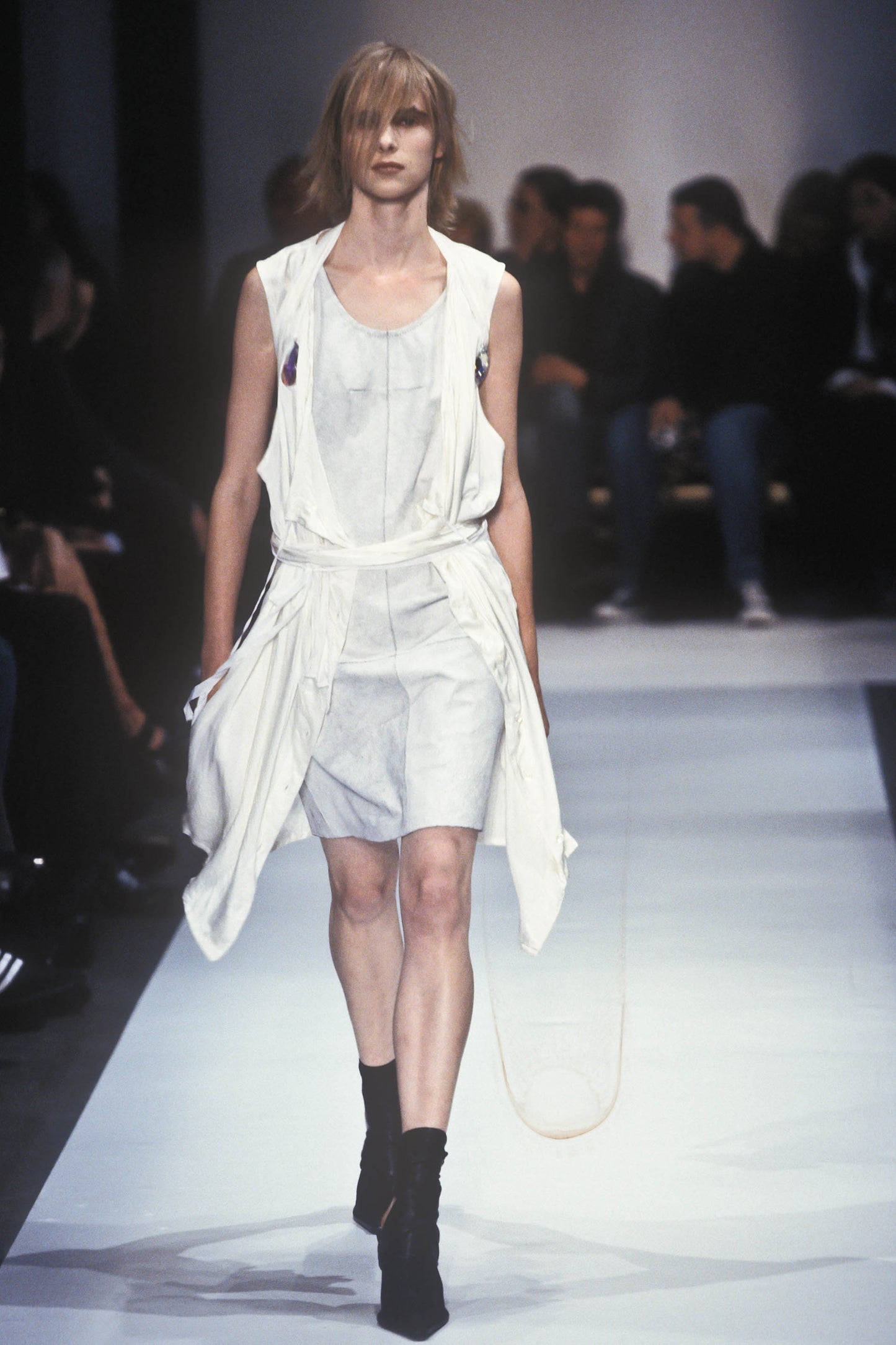 ANN DEMEULEMEESTER SS2002 BLACK LEATHER STRAIGHT CUT DRESS