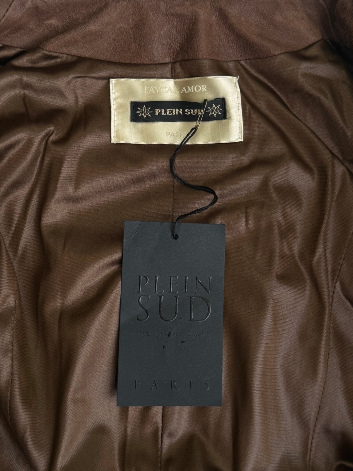 PLEIN SUD FW2002 BROWN LEATHER LACE-UP CAGE JACKET