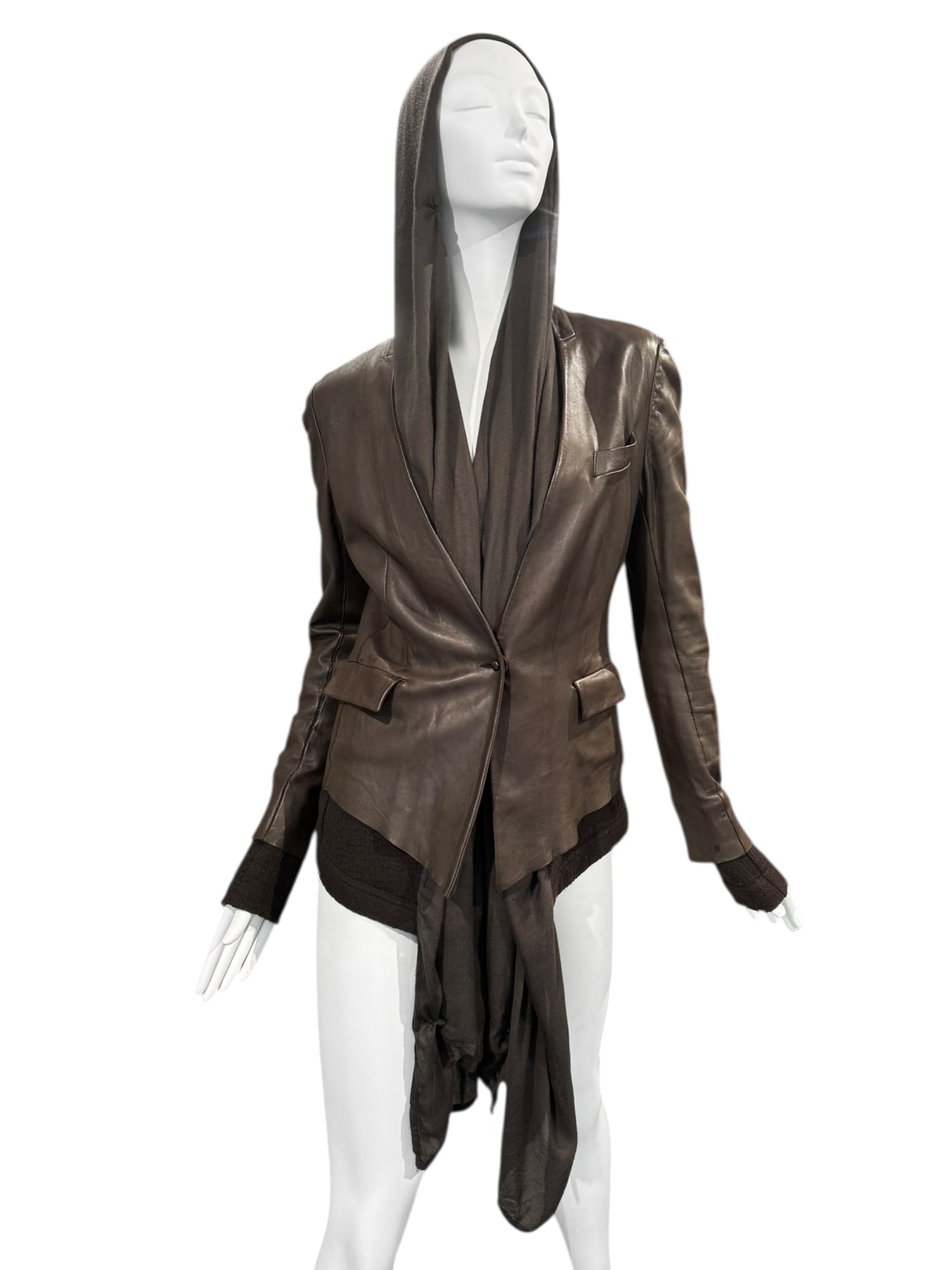 ISAAC SELLAM 2010s BROWN LEATHER SCARF JACKET