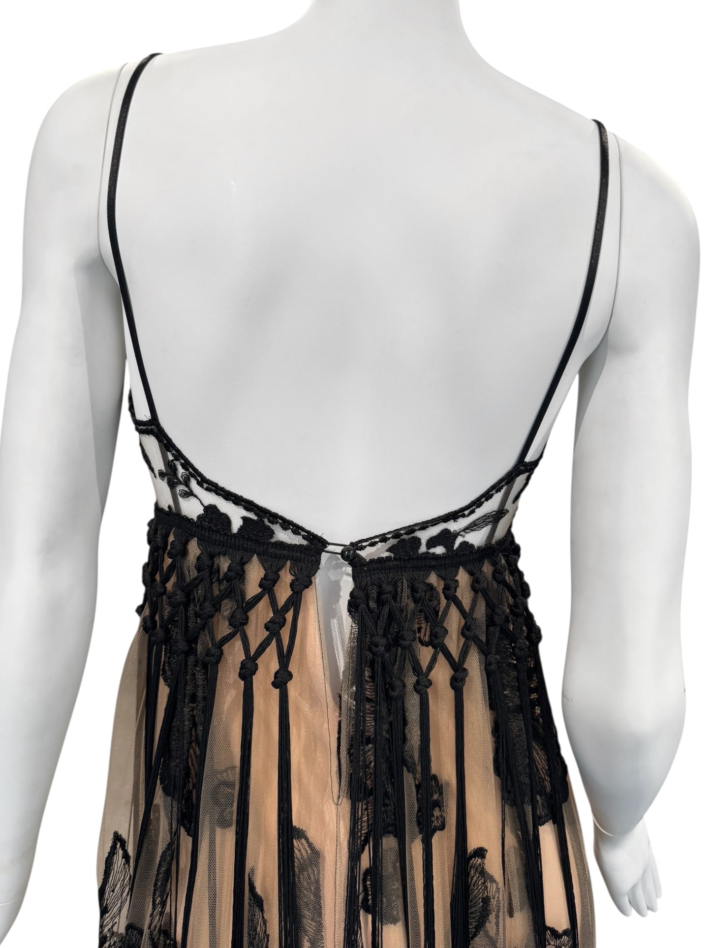 FAYÇAL AMOR 2019 BEIGE & BLACK FLORAL FRINGES MAXI DRESS