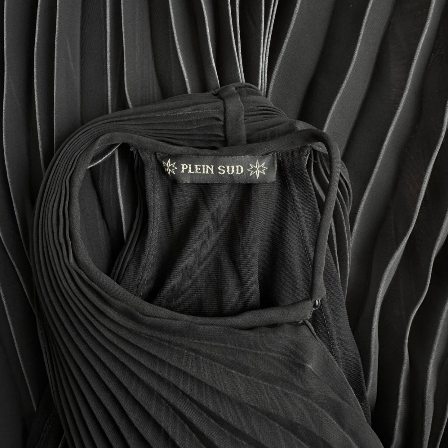PLEIN SUD 2000s BLACK PLEATED MINI DRESS