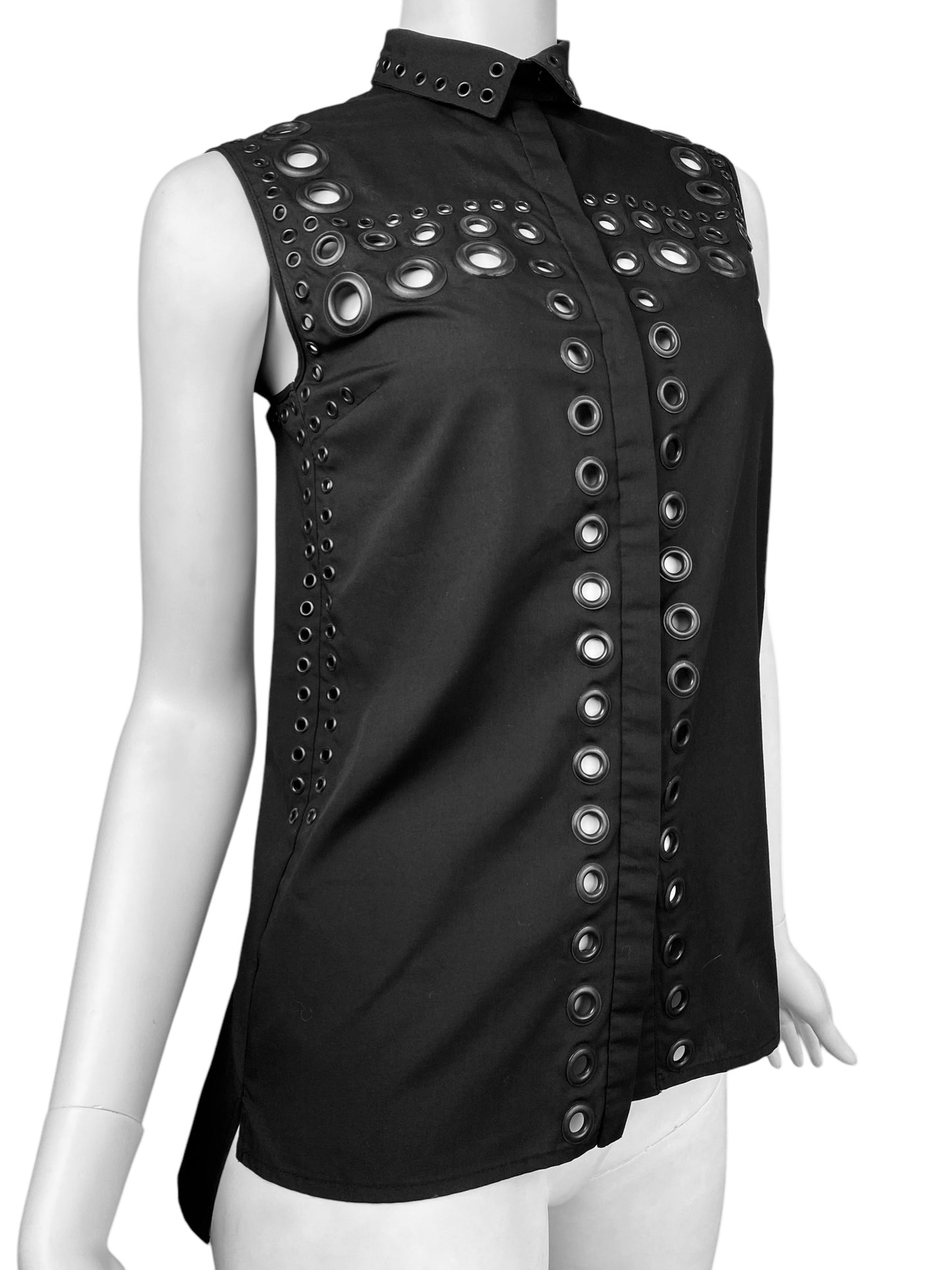 GIVENCHY 2011 BY RICARDO TISCI BLACK EYELET SLEEVELESS SHIRT