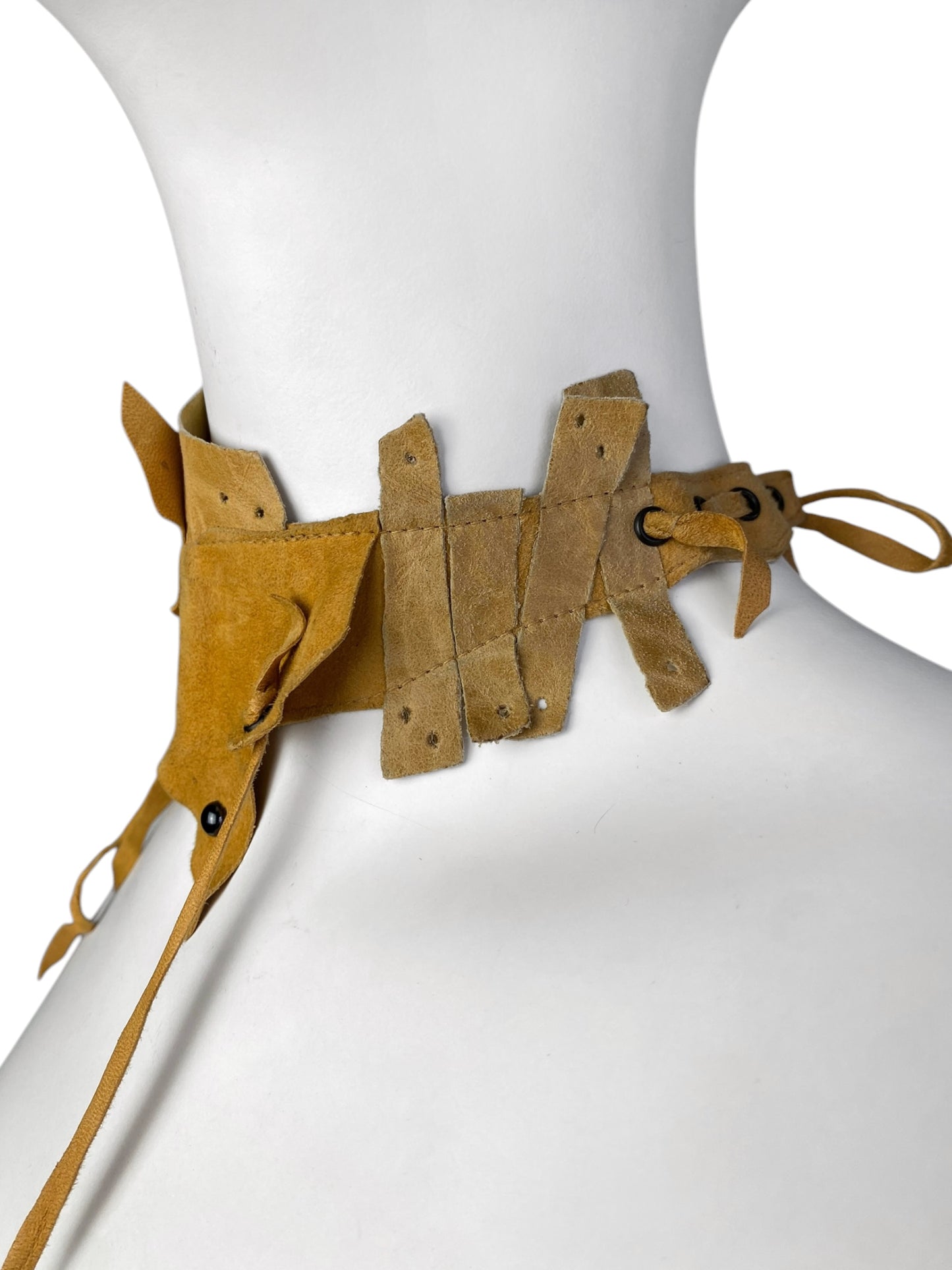 PLEIN SUD 2000s YELLOW LEATHER PATCHWORK CHOKER