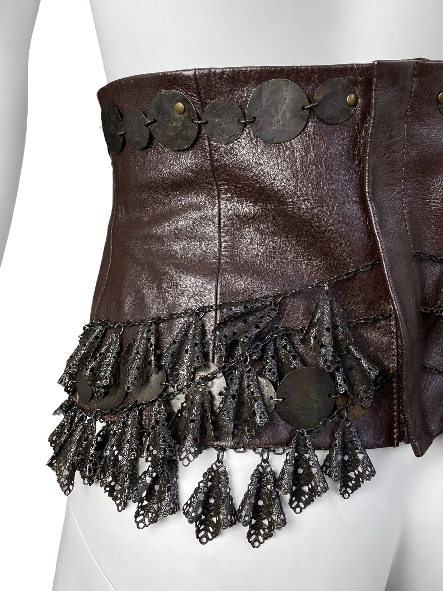 ANTONIO MARRAS FW2002 BROWN LEATHER & METAL EMBELLISHED ARTISANAL CORSET