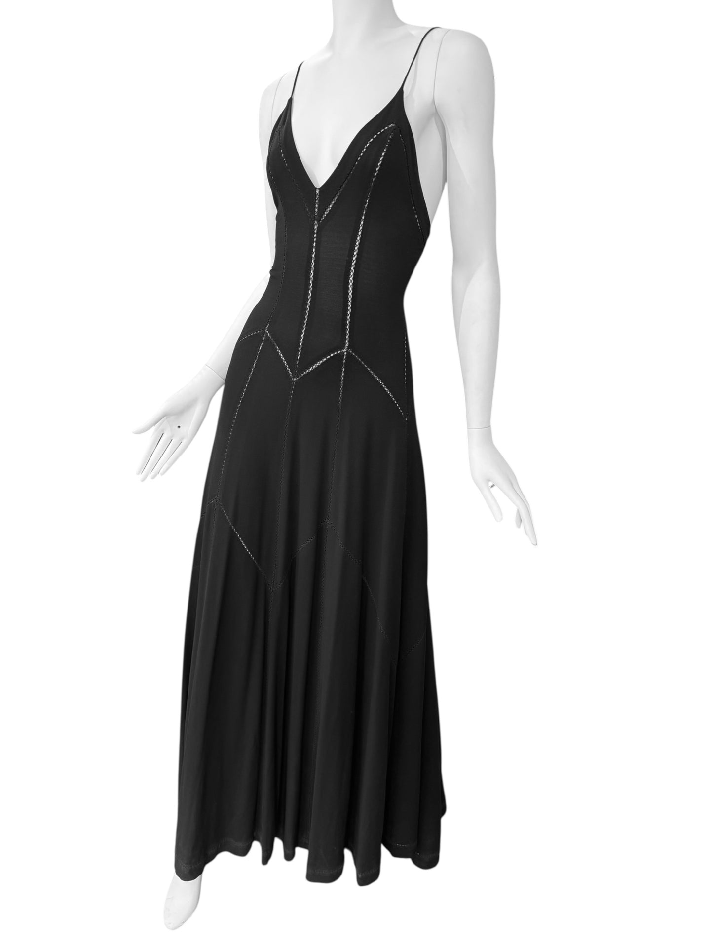 FAYÇAL AMOR SS1993 BLACK PICOT STITCHING MAXI DRESS