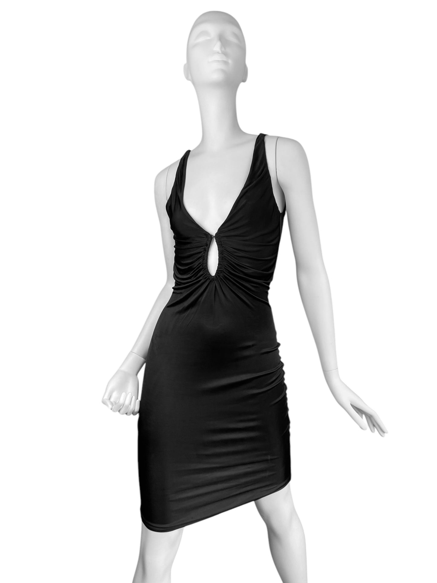 ALEXANDER MCQUEEN SS1996 «THE HUNGER» BLACK RUCHED CUT-OUT BODYCON DRESS