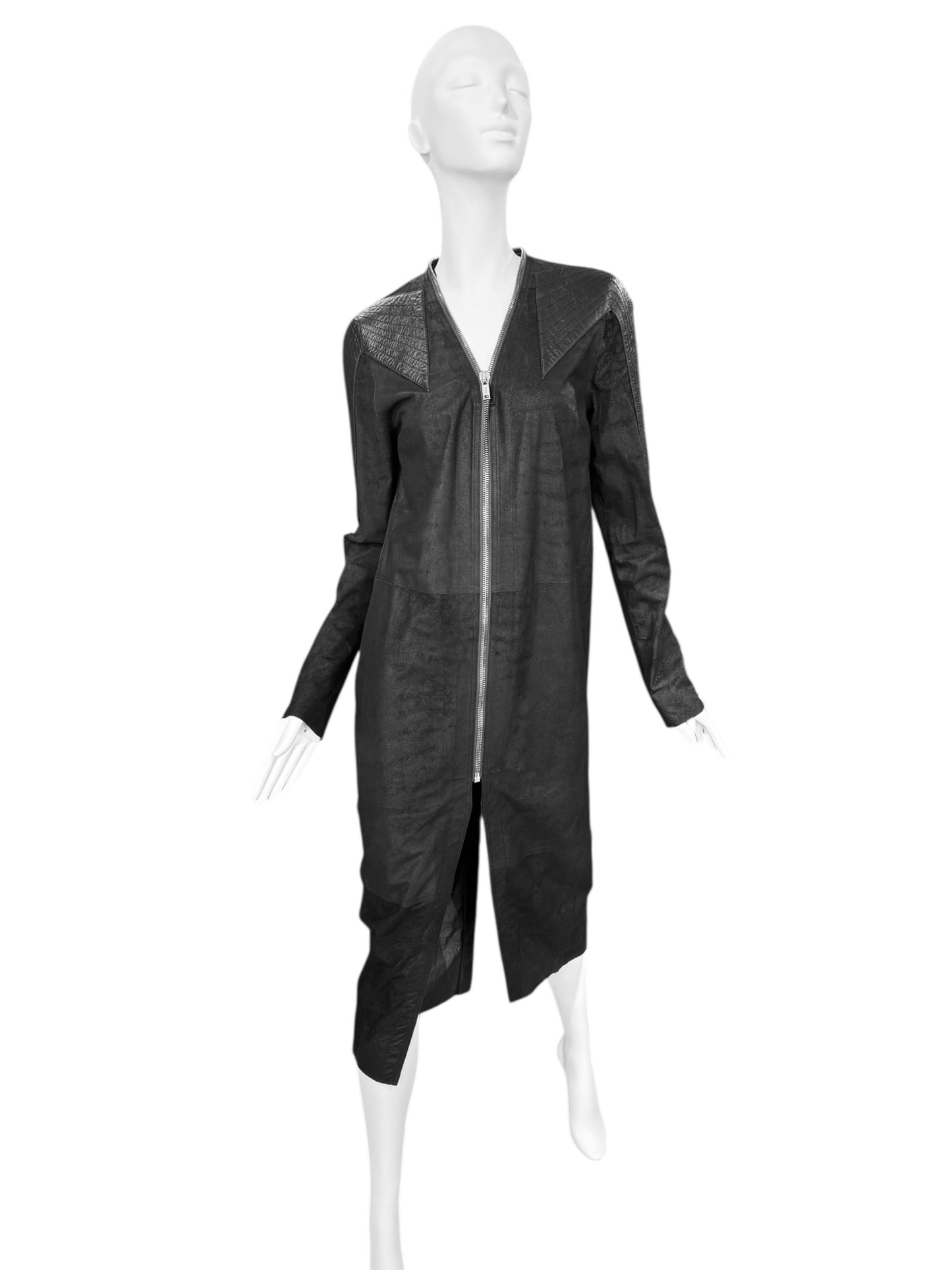RICK OWENS SS2021 BLACK LEATHER ZIP COAT