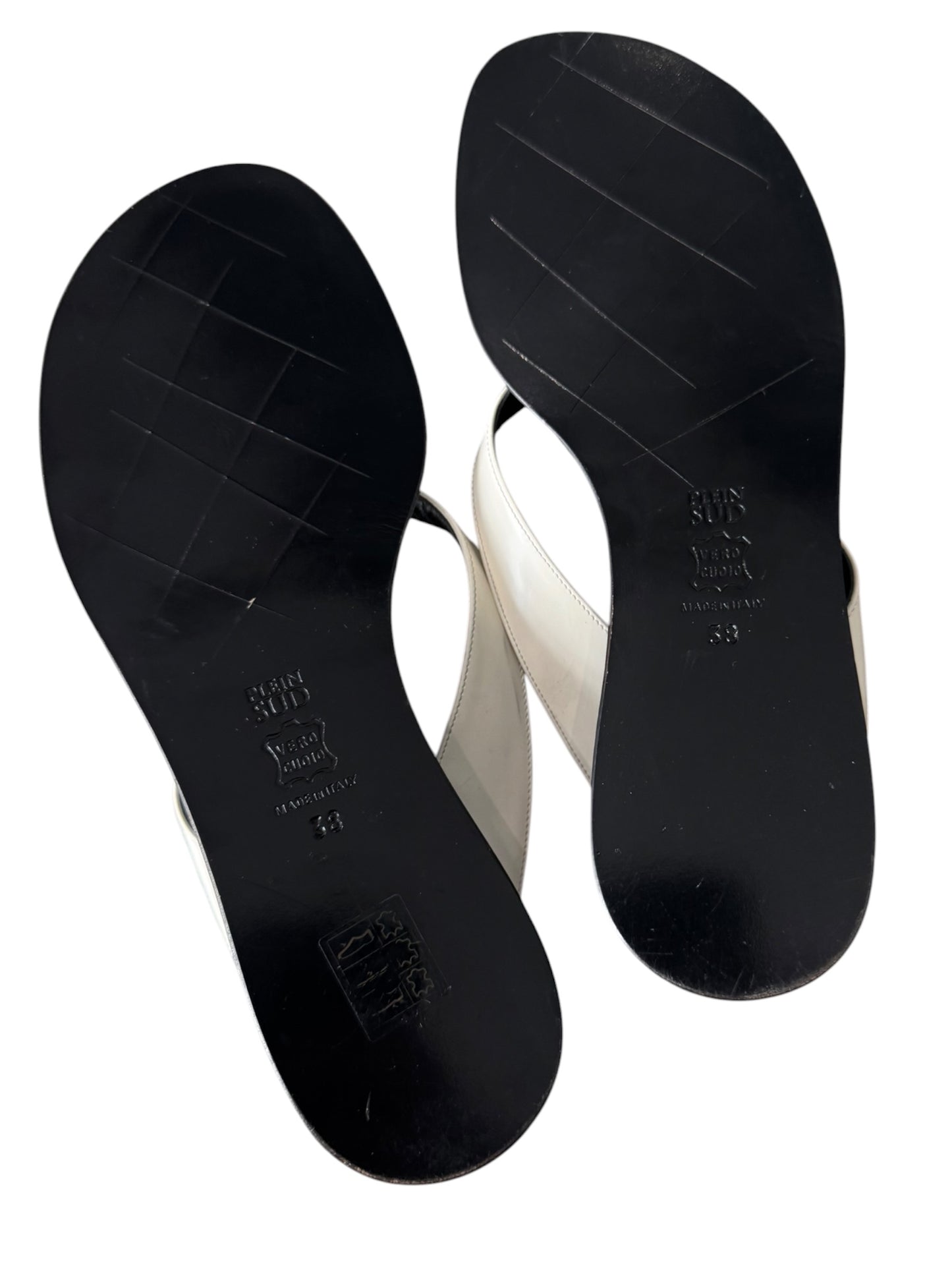 PLEIN SUD JEANS 2000s WHITE LEATHER WEDGE FLIP-FLOPS