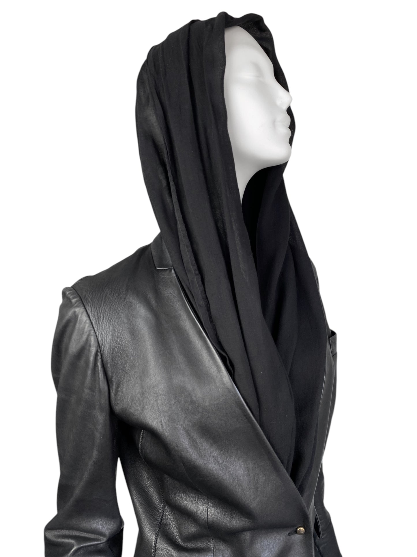 ISAAC SELLAM 2010s BLACK LEATHER SCARF JACKET