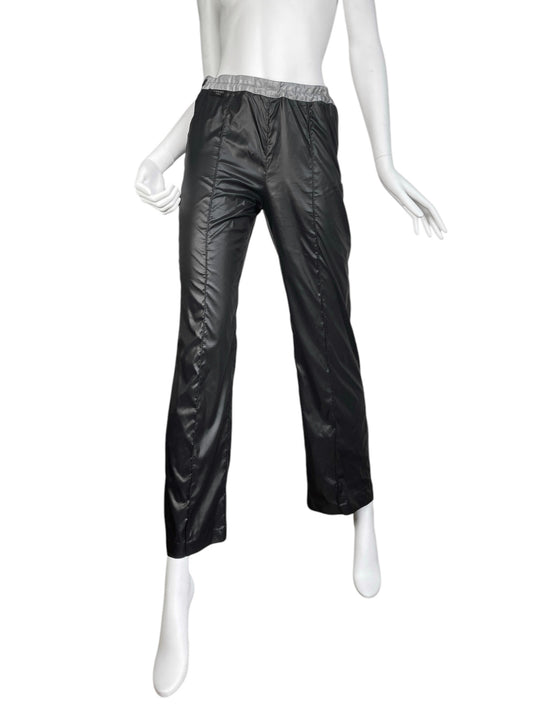 CHANEL SS1999 BY KARL LAGERFELD BLACK NYLON REFLECTIVE HEM WIDE PANTS