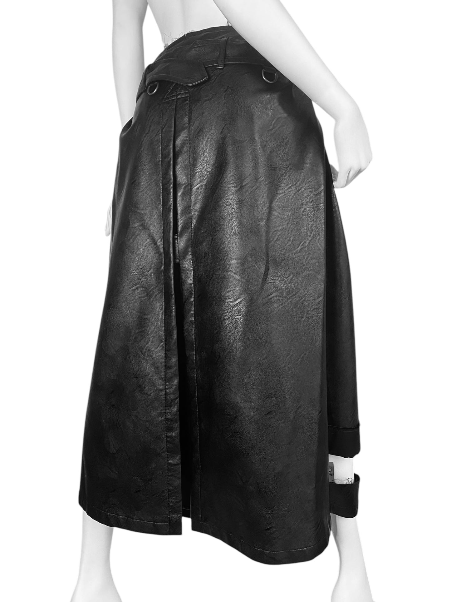 MAISON MARGIELA FW2019 BY GALLIANO BLACK FAUX-LEATHER DESTRUCTURED TRENCH SKIRT