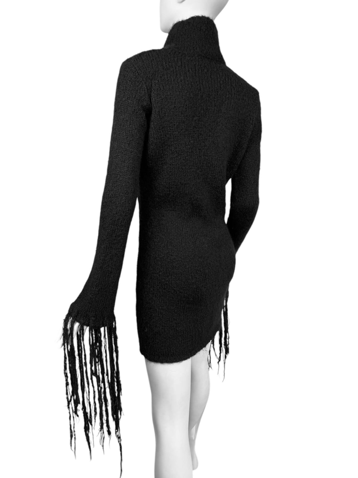 COSTUME NATIONAL FW2002 BLACK KNITTED FRINGED MINI DRESS