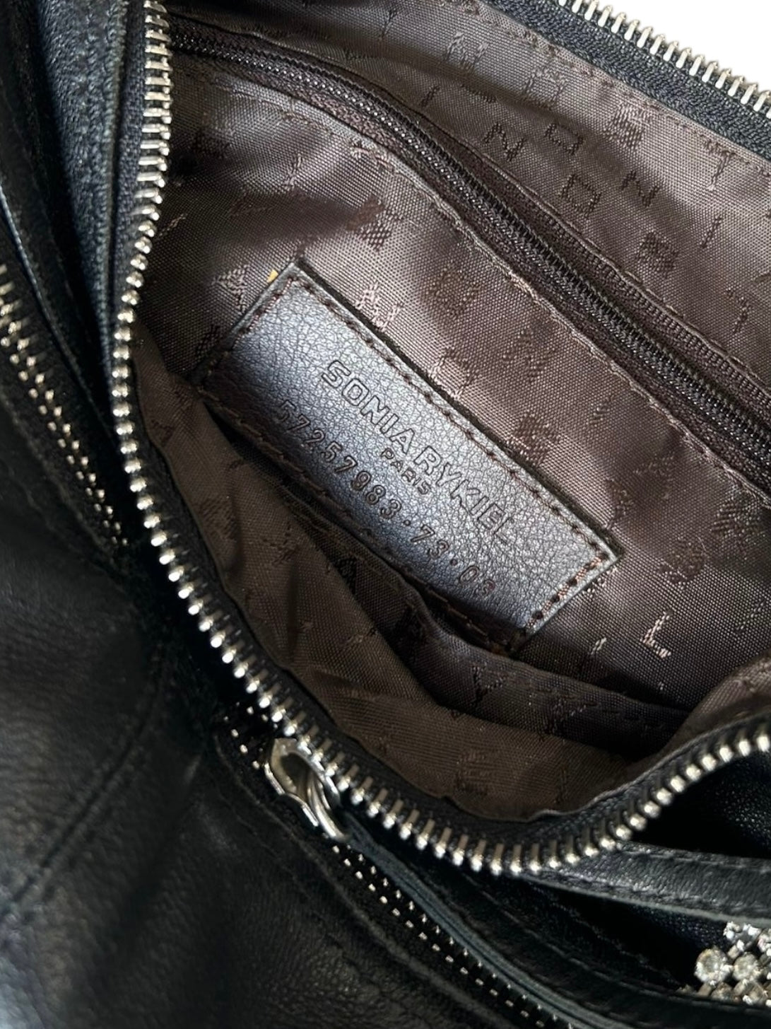 SONIA RYKIEL 2000s BLACK LEATHER CHAINS EMBELLISHED BAG