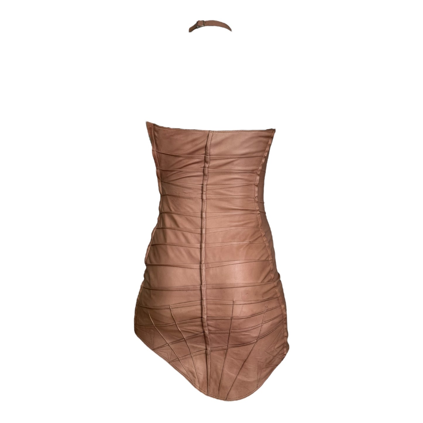 FAYÇAL AMOR SS2004 BROWN DARTED HALTERNECK MINI DRESS