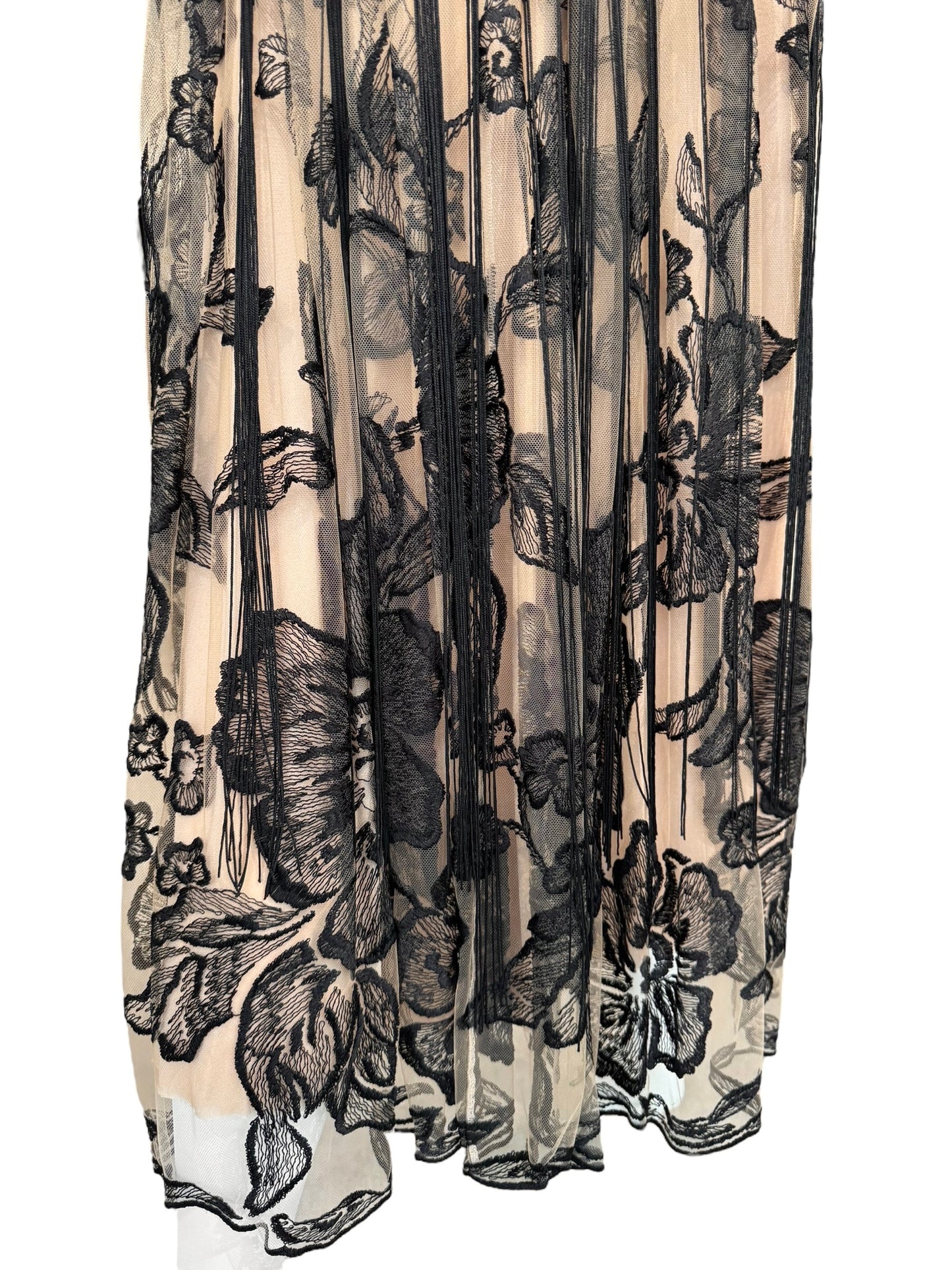 FAYÇAL AMOR 2019 BEIGE & BLACK FLORAL FRINGES MAXI DRESS