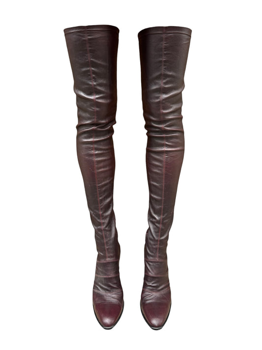 PLEIN SUD 2000s DARK RED LEATHER THIGH-HIGH BOOTS