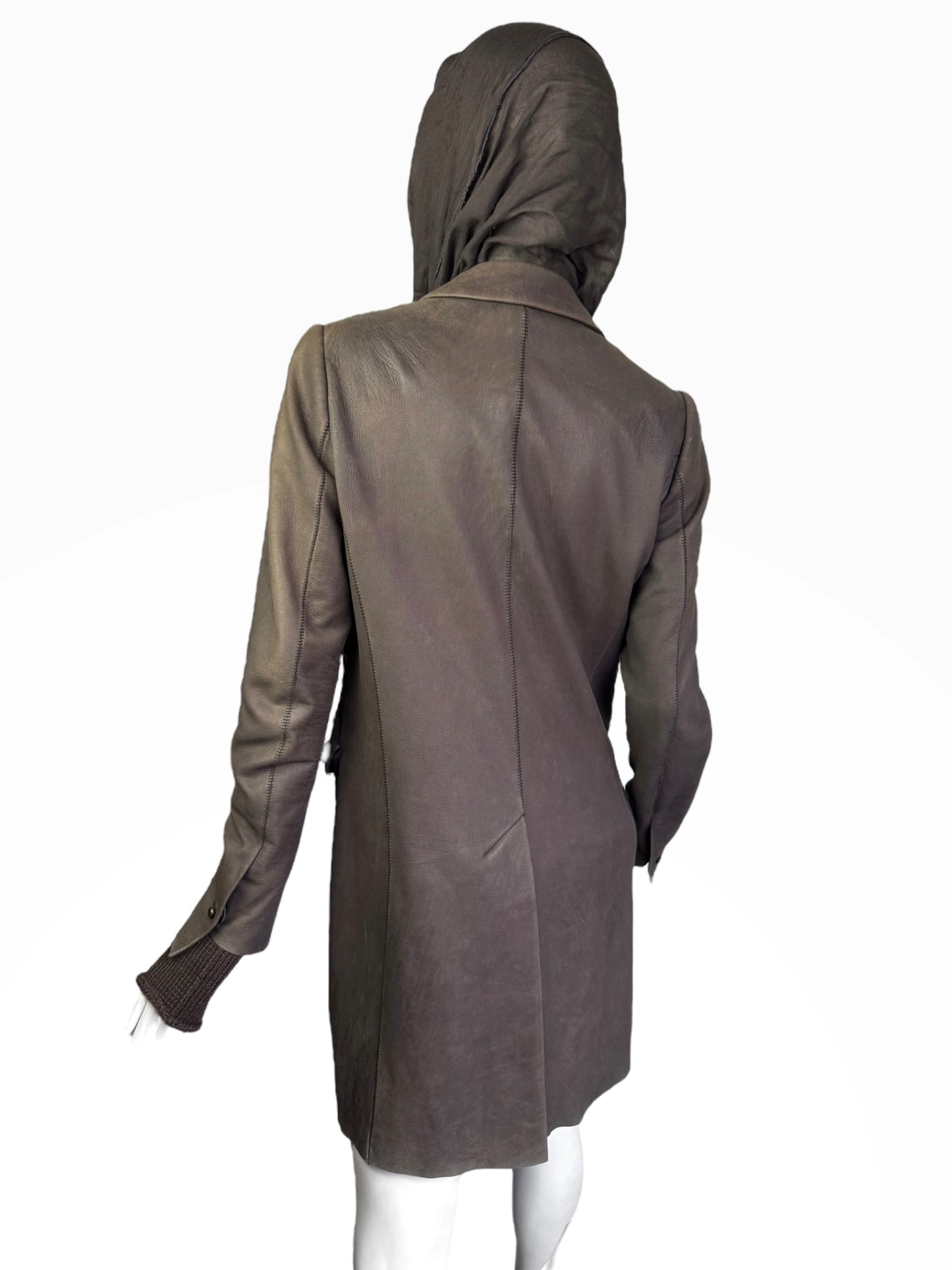 ISAAC SELLAM 2010s BROWN LEATHER SCARF COAT