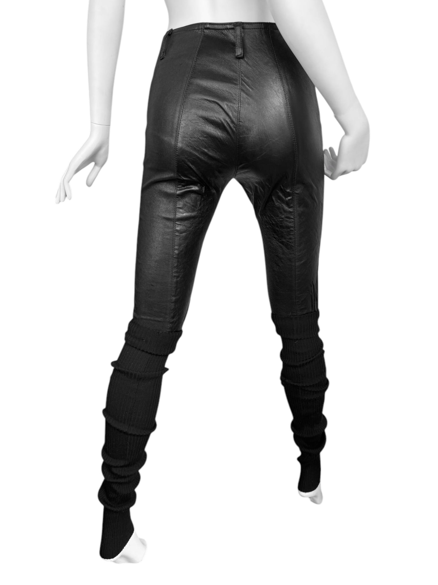 PLEIN SUD 2018 BLACK LEATHER & KNITTED SKINNY PANTS