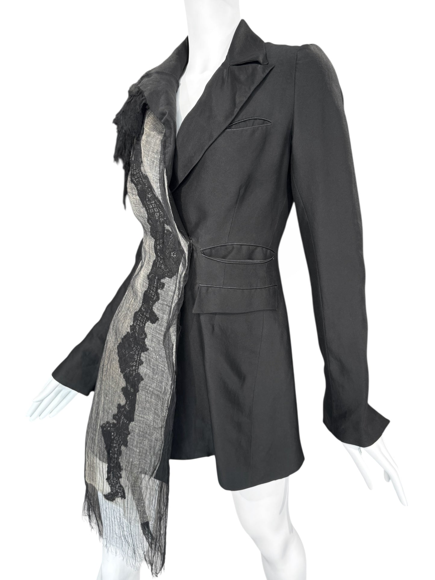 MARC LE BIHAN 1994 BLACK ASYMMETRICAL EMBELLISHED BLAZER