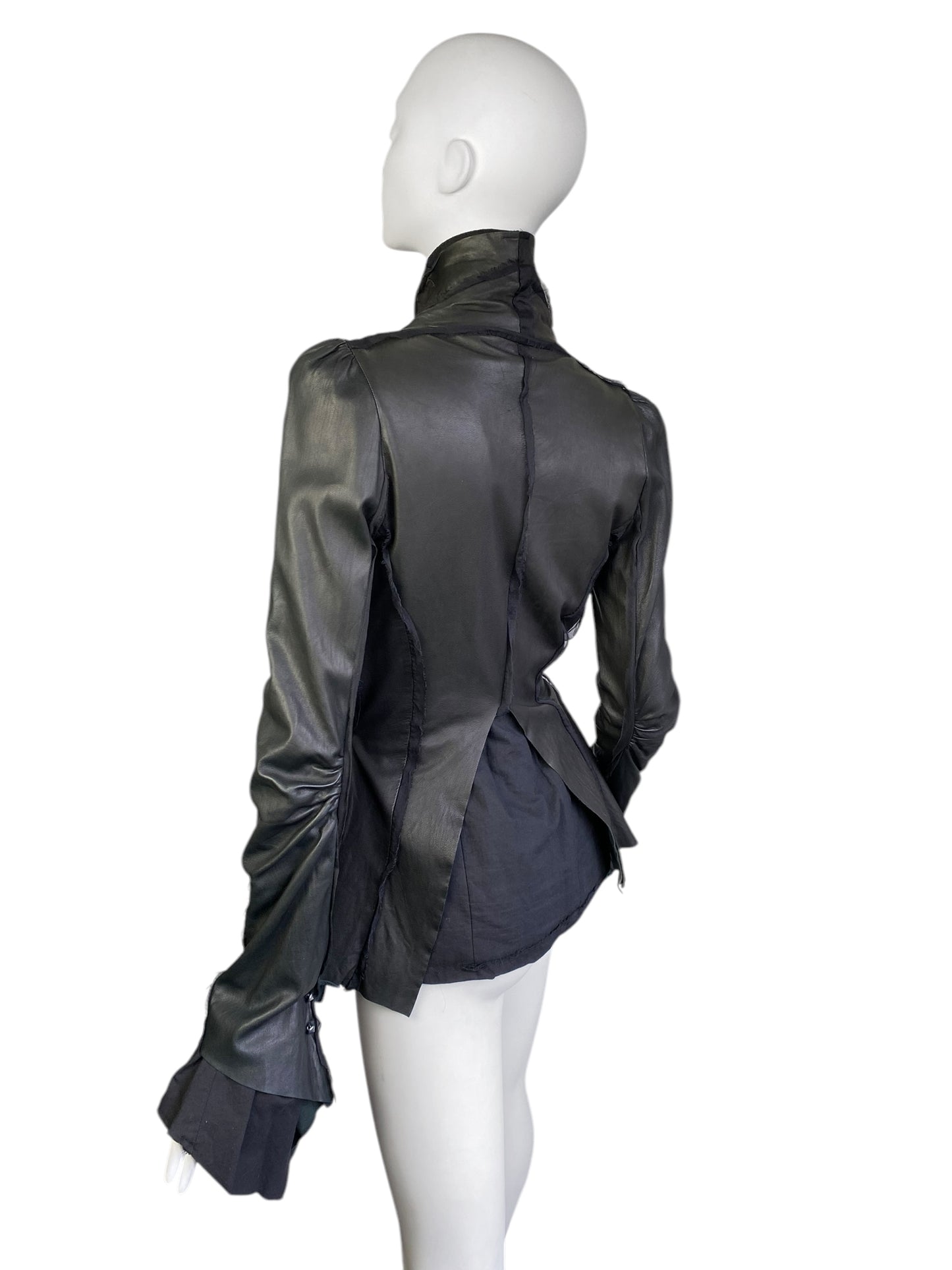 SHARON WAUCHOB FW2006 GREY LEATHER SILK TRIM ARTISANAL JACKET