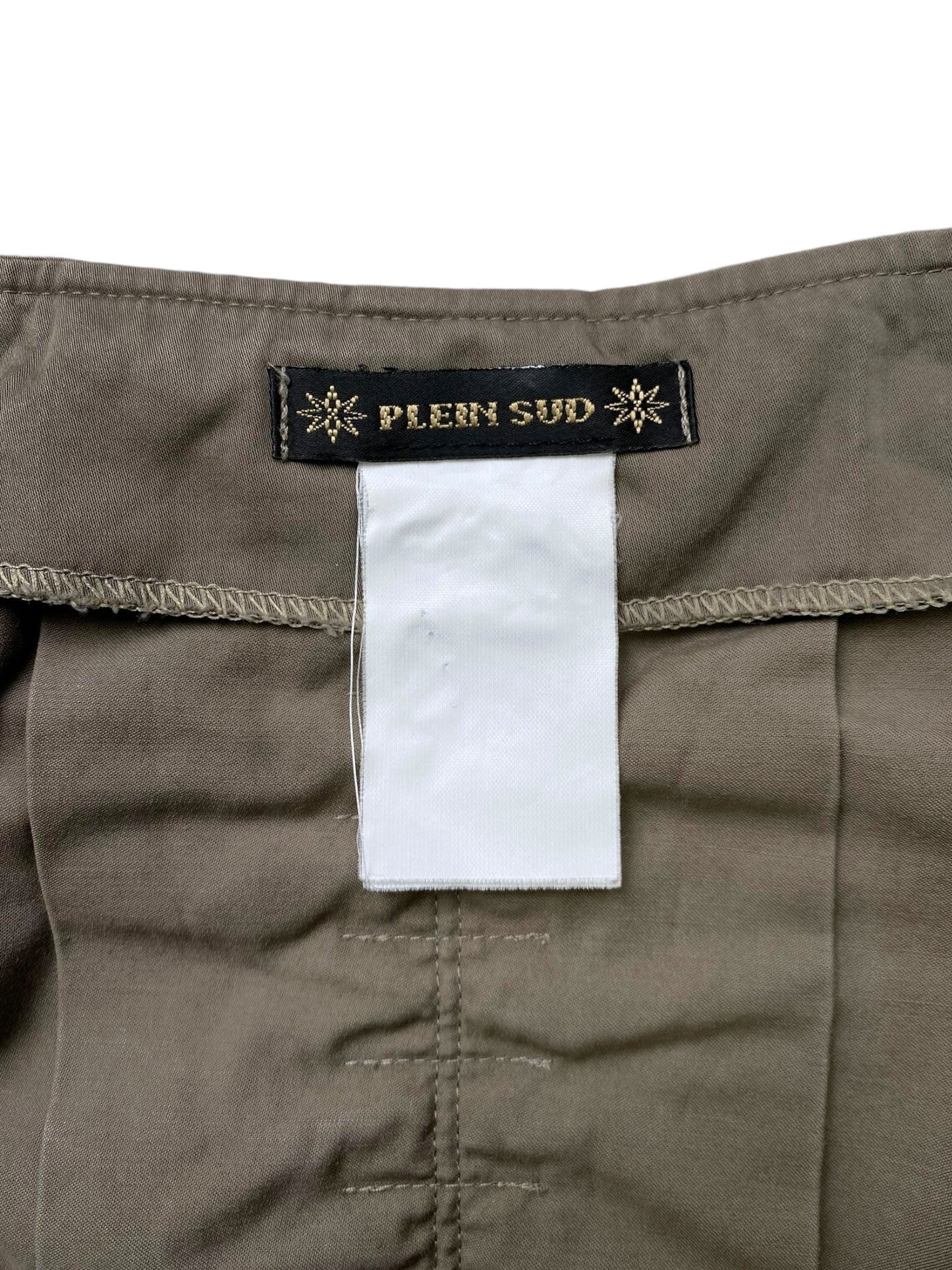 PLEIN SUD SS2003 KHAKI LACE-UP BONDAGE MIDI SKIRT