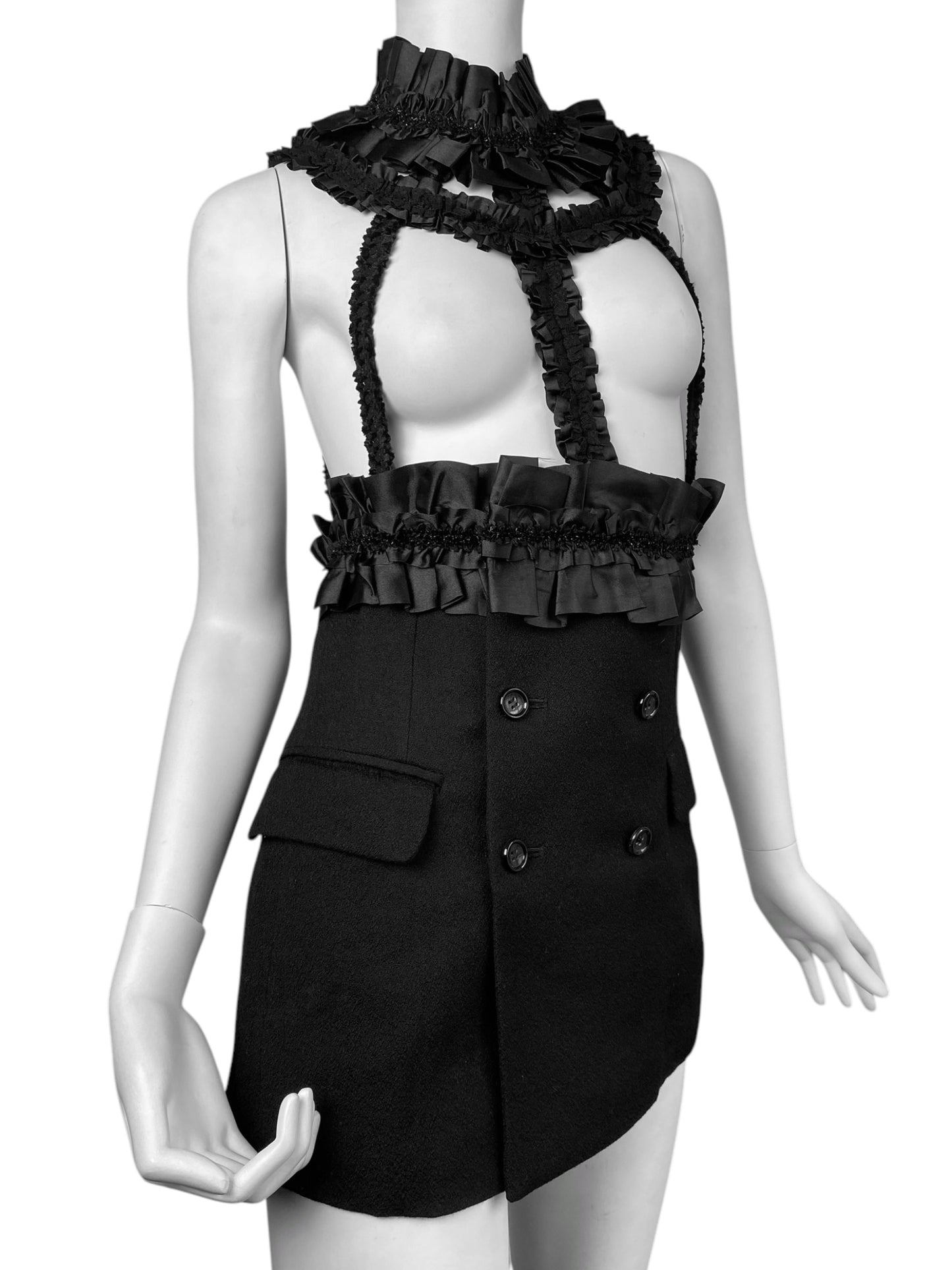 COMME DES GARÇONS FW2008 BLACK RUFFLES HARNESS MINI DRESS