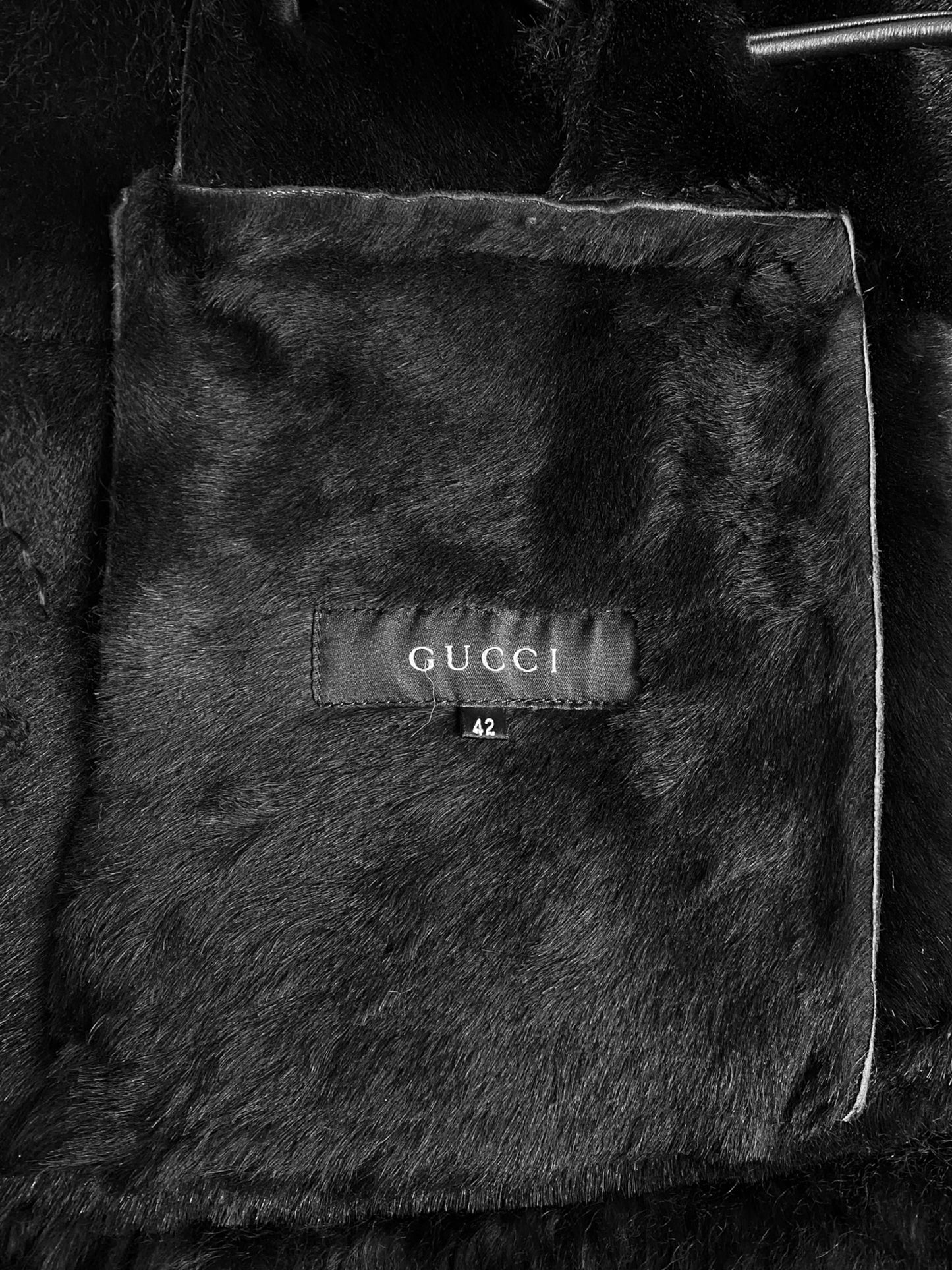 GUCCI FW1999 BY TOM FORD BLACK LEATHER & MONGOLIAN LAMB FUR TRIM JACKET