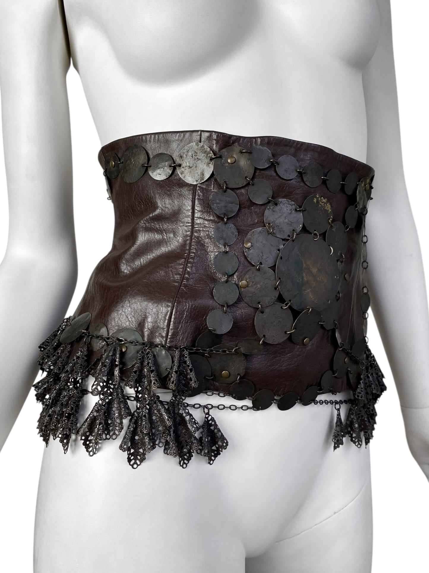 ANTONIO MARRAS FW2002 BROWN LEATHER & METAL EMBELLISHED ARTISANAL CORSET