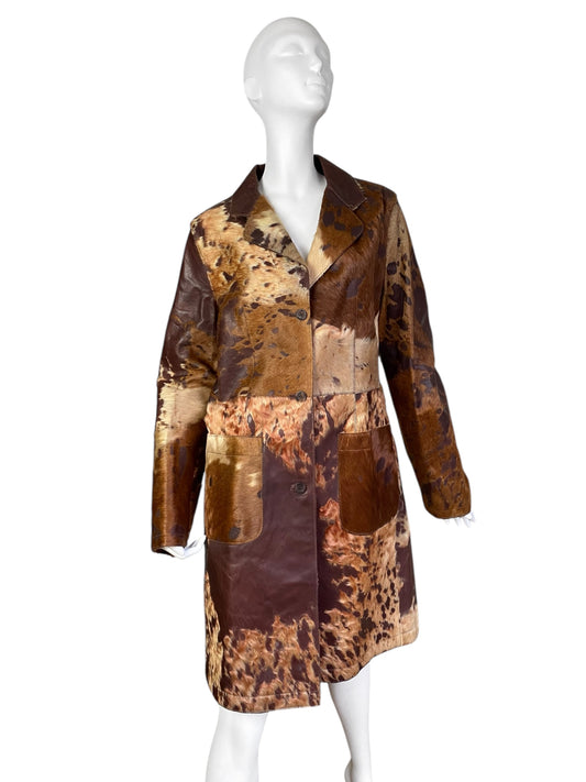 JUST CAVALLI FW2004 BROWN COWHIDE LEATHER COAT