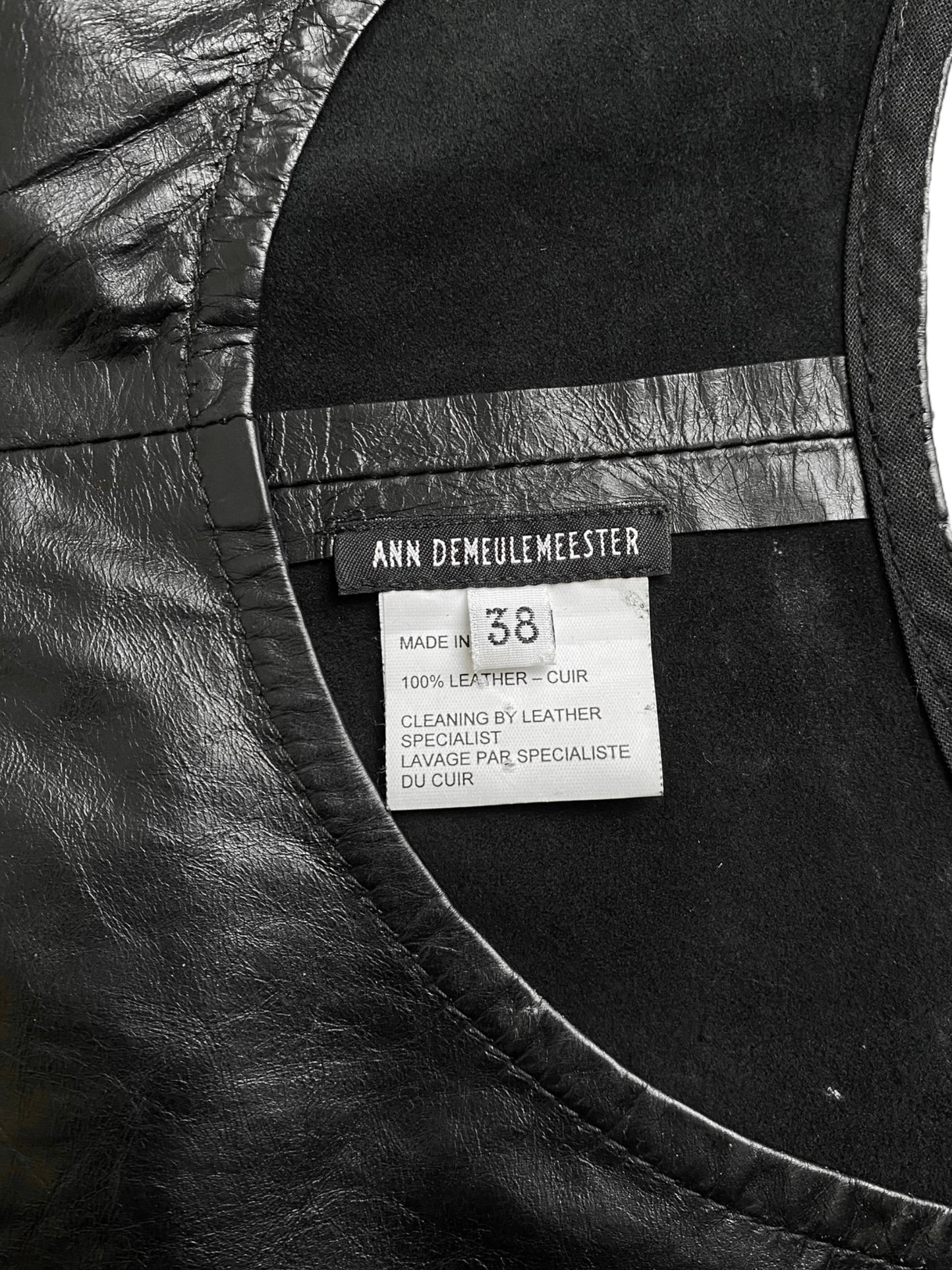 ANN DEMEULEMEESTER SS2002 BLACK LEATHER STRAIGHT CUT DRESS