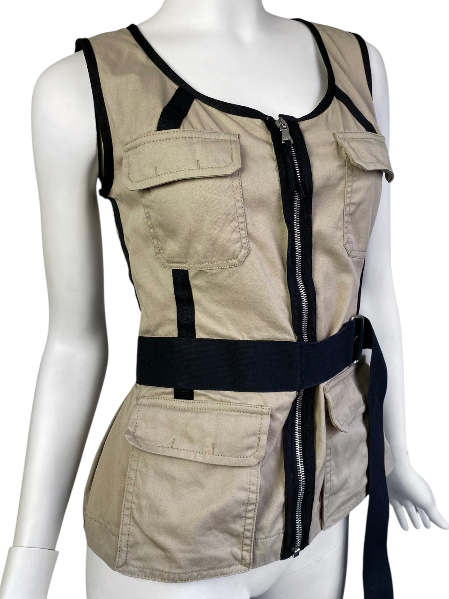 D&G 2000s BEIGE & BLACK BONDAGE SAFARI-STYLE CORSET TOP