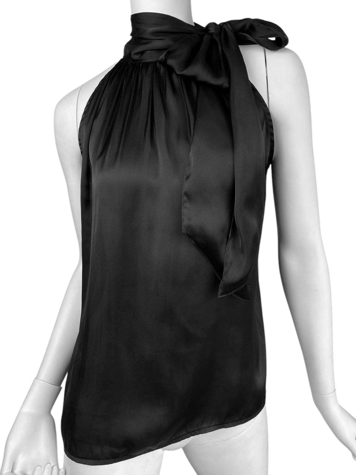 ALEXANDER MCQUEEN 1995-1996 BLACK SATIN PUSSY BOW COLLAR TANK TOP