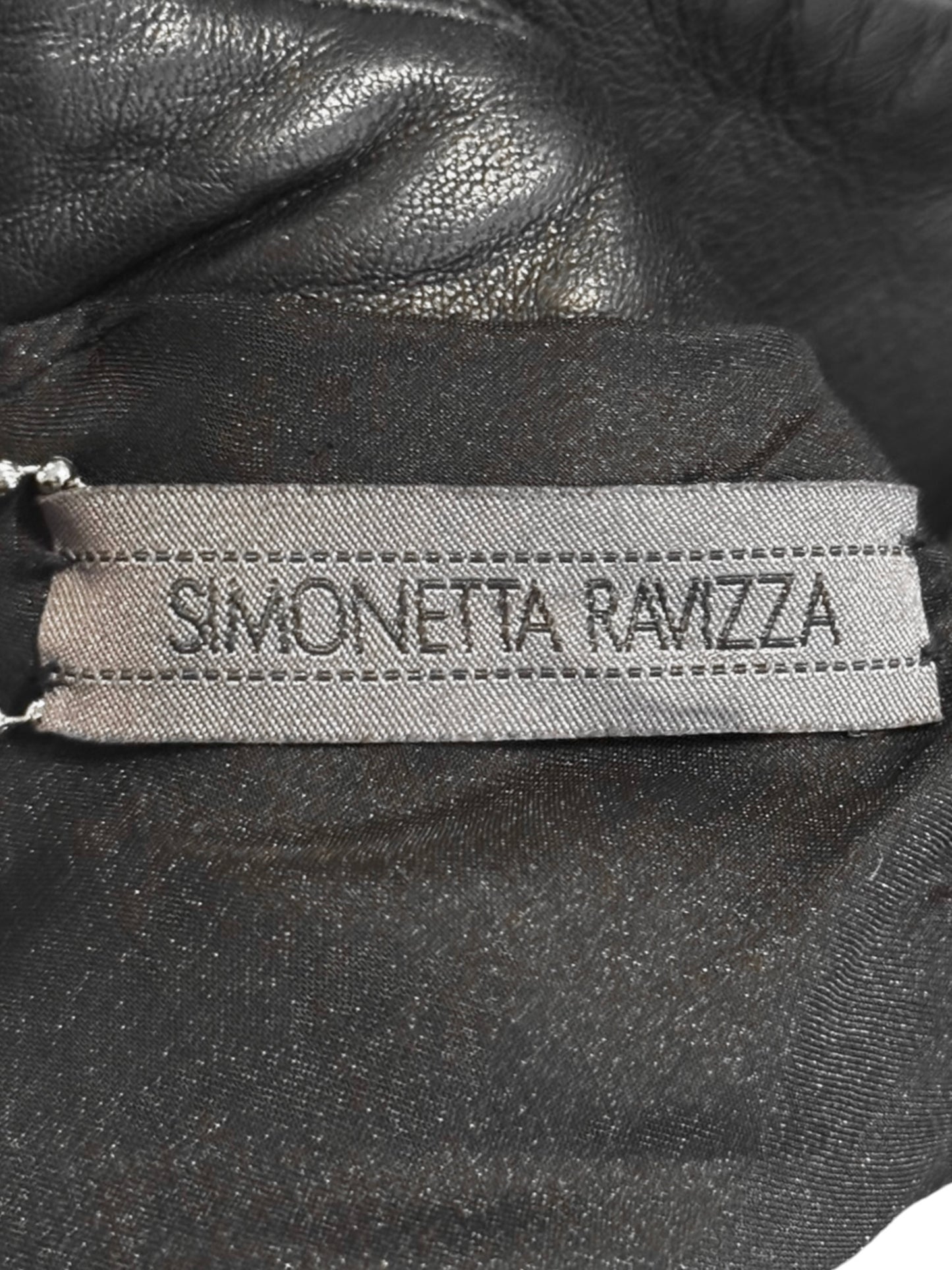 SIMONETTA RAVIZZA 2000s BLACK LEATHER OPEN BACK PLEATED MINI DRESS