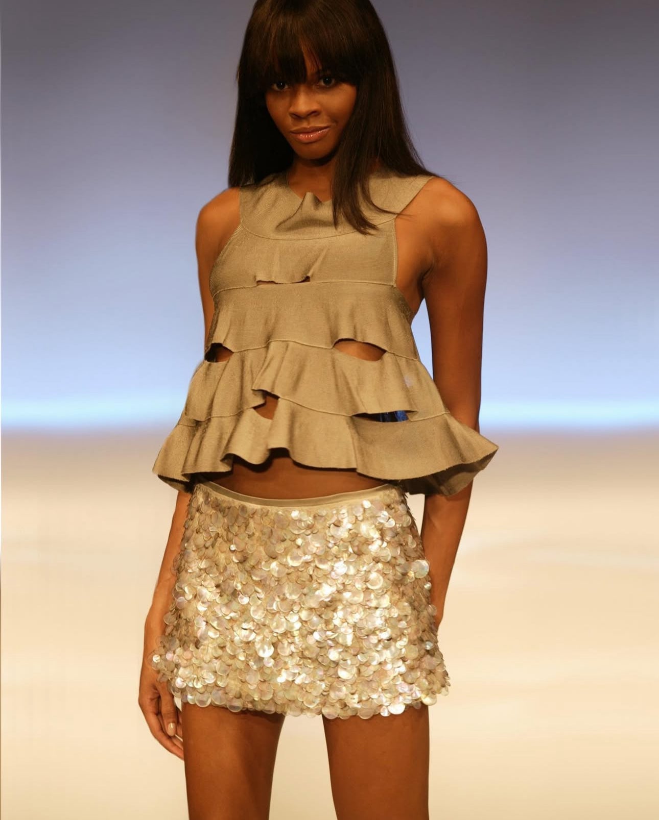 PLEIN SUD SS2004 MOTHER PEARL SEQUINS MINI SKIRT