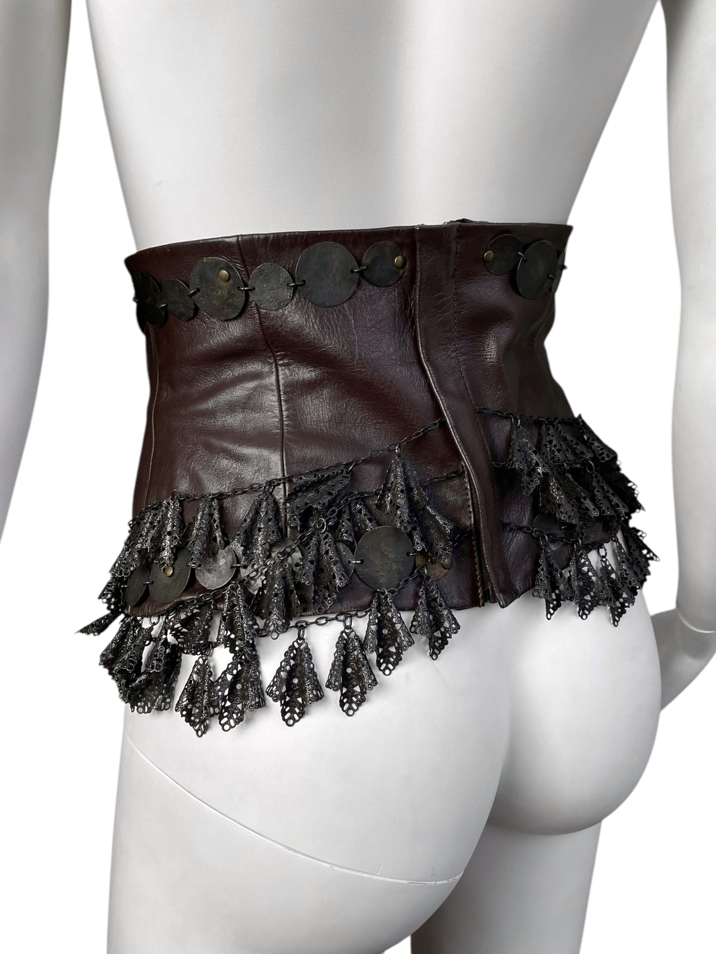 ANTONIO MARRAS FW2002 BROWN LEATHER & METAL EMBELLISHED ARTISANAL CORSET