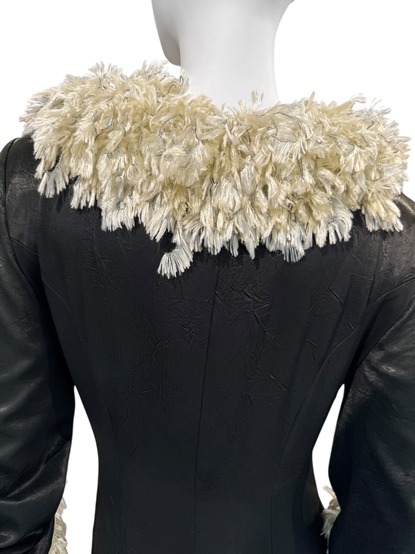 FAYÇAL AMOR FW1994 DARK GREEN FEATHERS COLLAR MAXI DRESS/COAT
