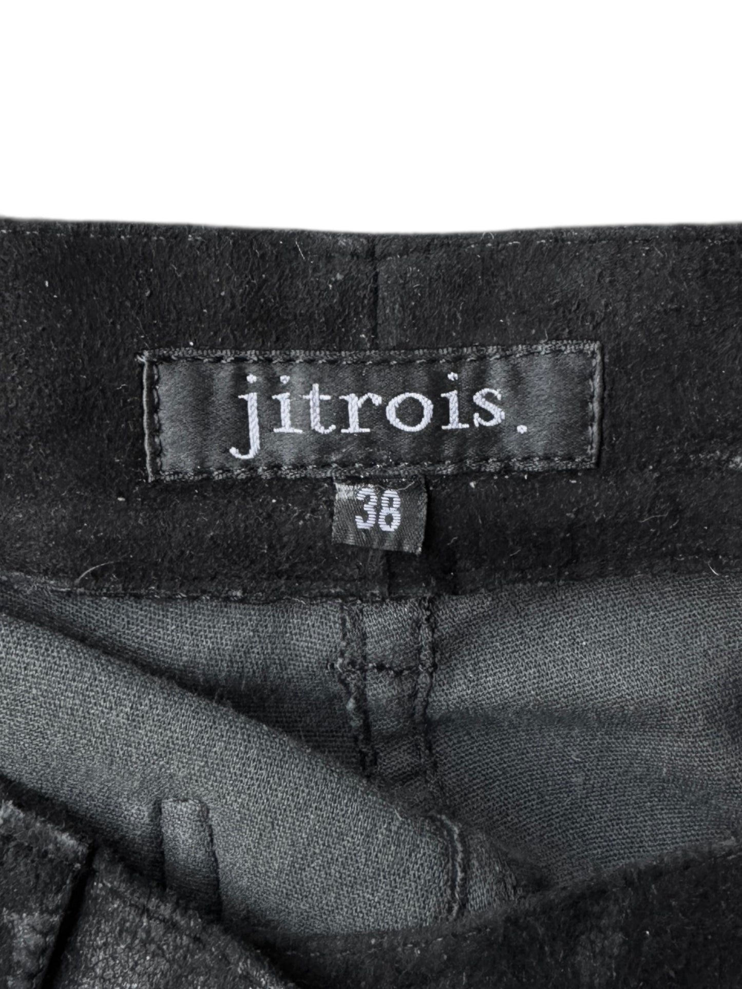 JITROIS 2010s BLACK LEATHER DISTRESS PAINTED SKINNY PANTS