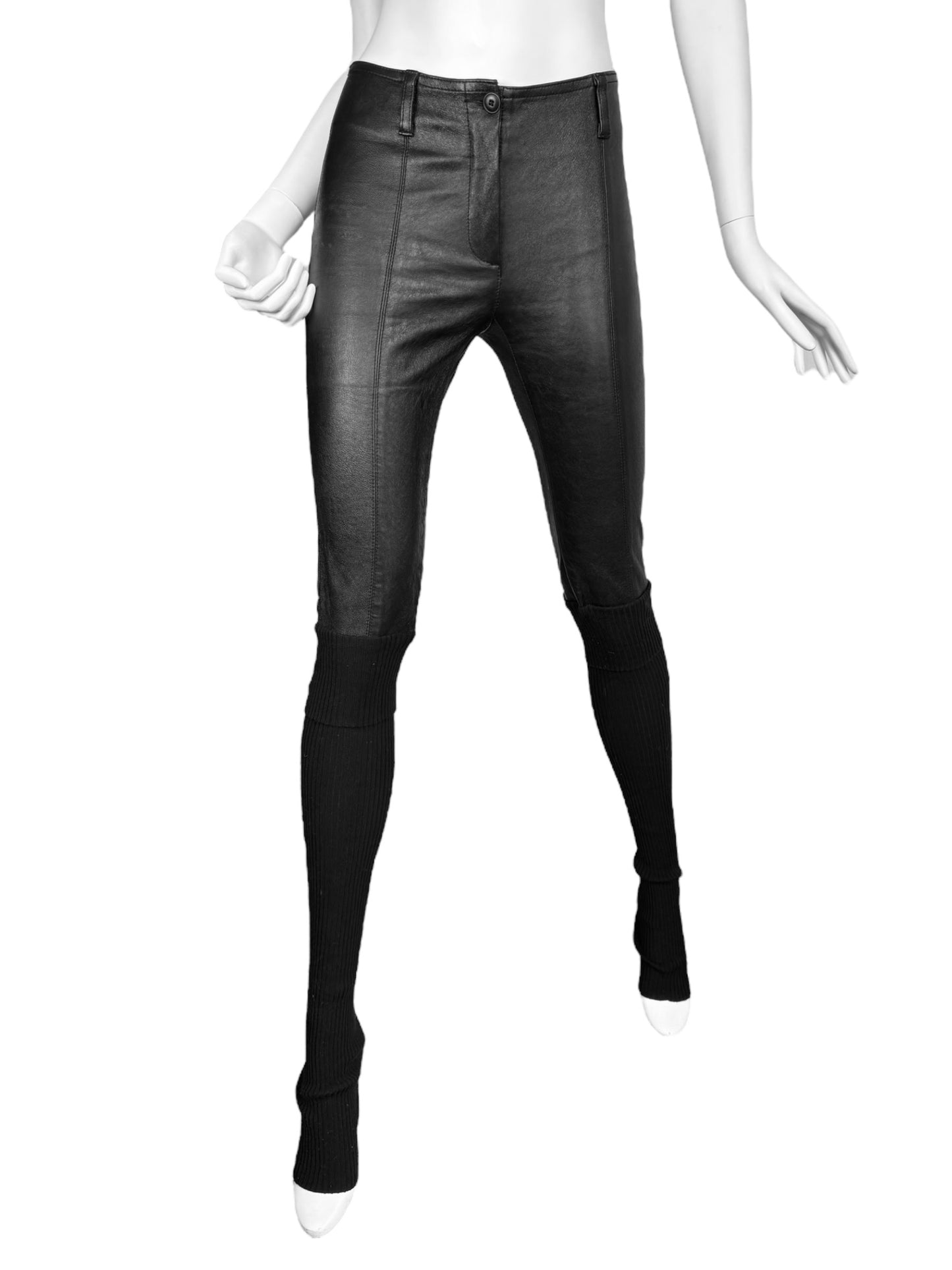 PLEIN SUD 2018 BLACK LEATHER & KNITTED SKINNY PANTS