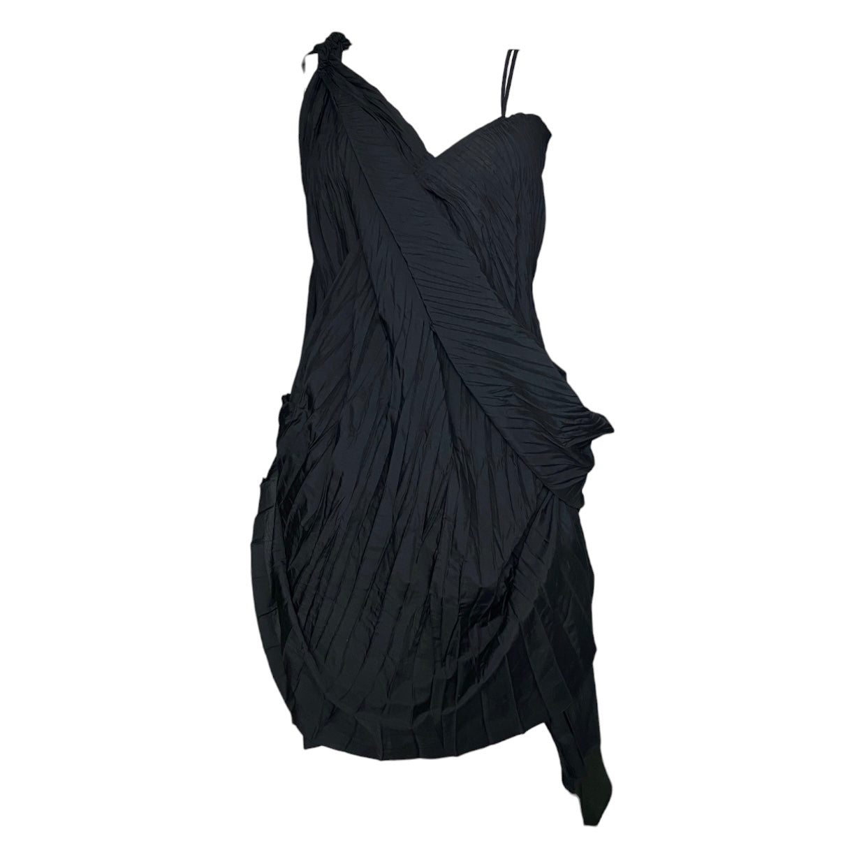 JUNYA WATANABE SS2009 BLACK PLEATED ASYMMETRICAL DRAPED MINI DRESS