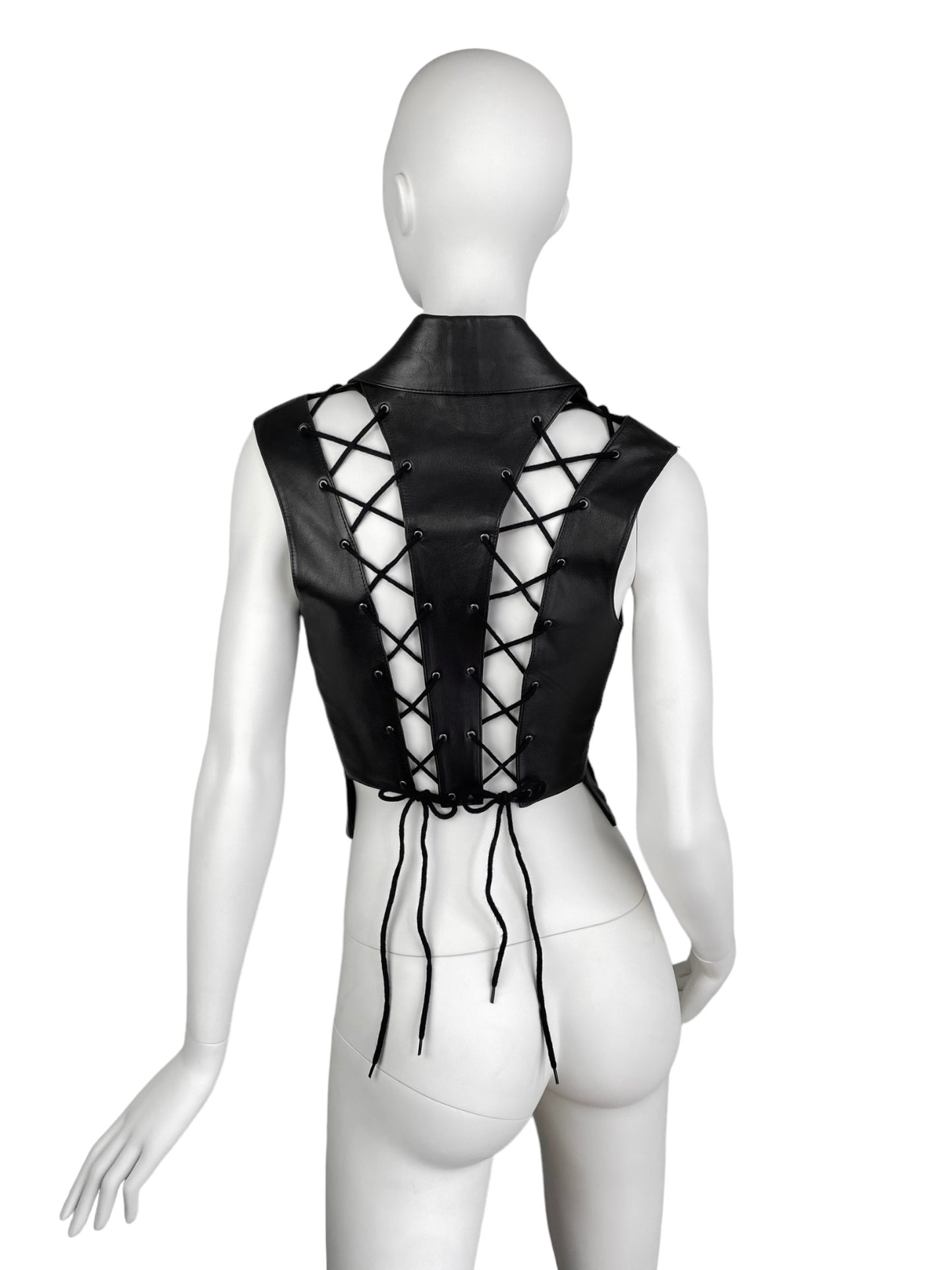 PLEIN SUD SS1992 BLACK LEATHER LACE-UP VEST